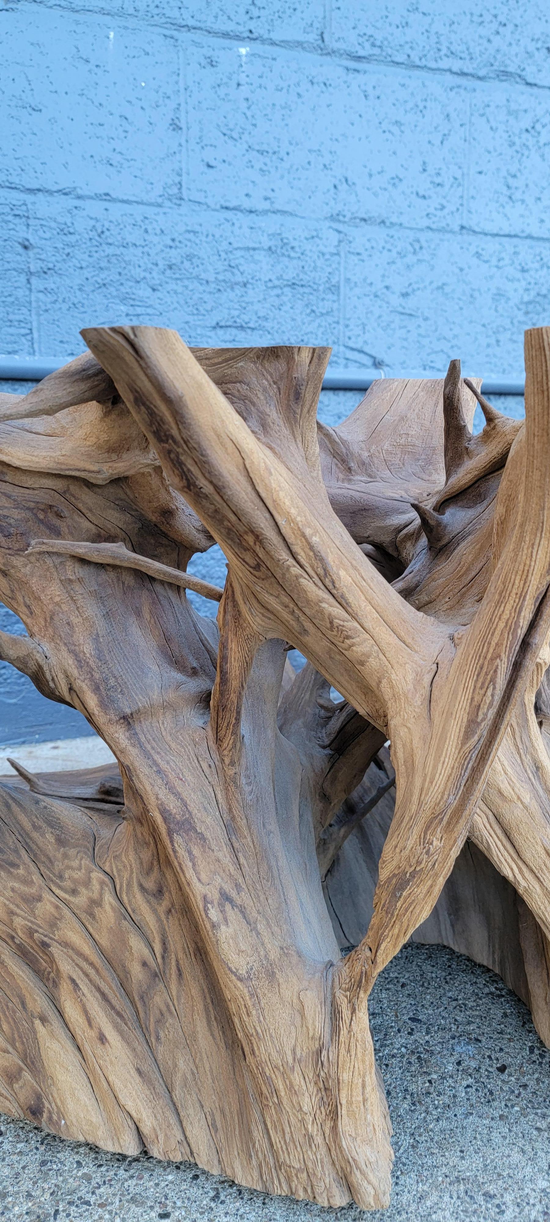 20th Century Organic Tree Root Coffee Table with Glass Top