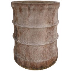 Organic Tree Trunk Ribbed Carved Wood Stool or Side Table