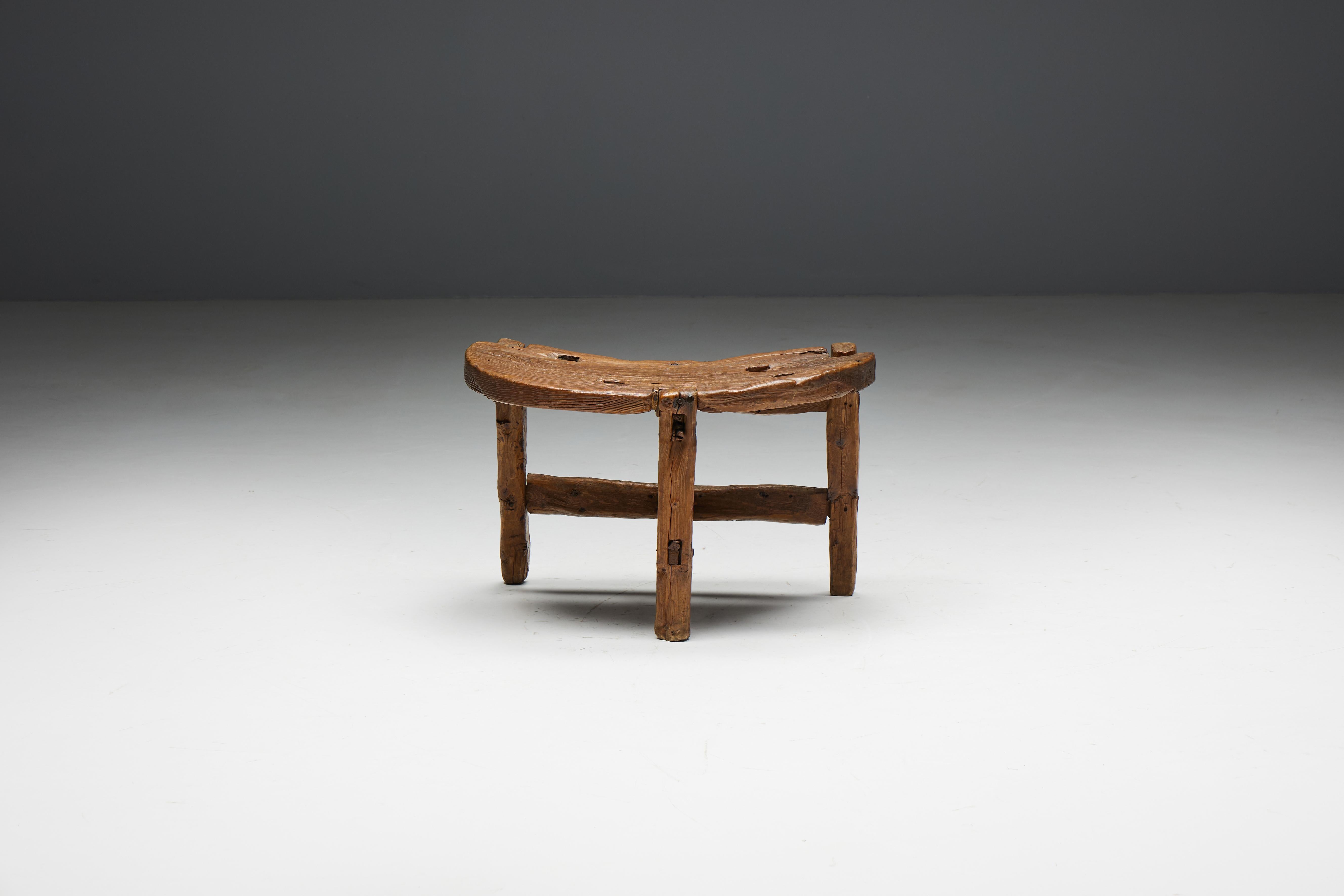 Organic Tripod Bench in Solid Wood, France, 19th Century For Sale 5