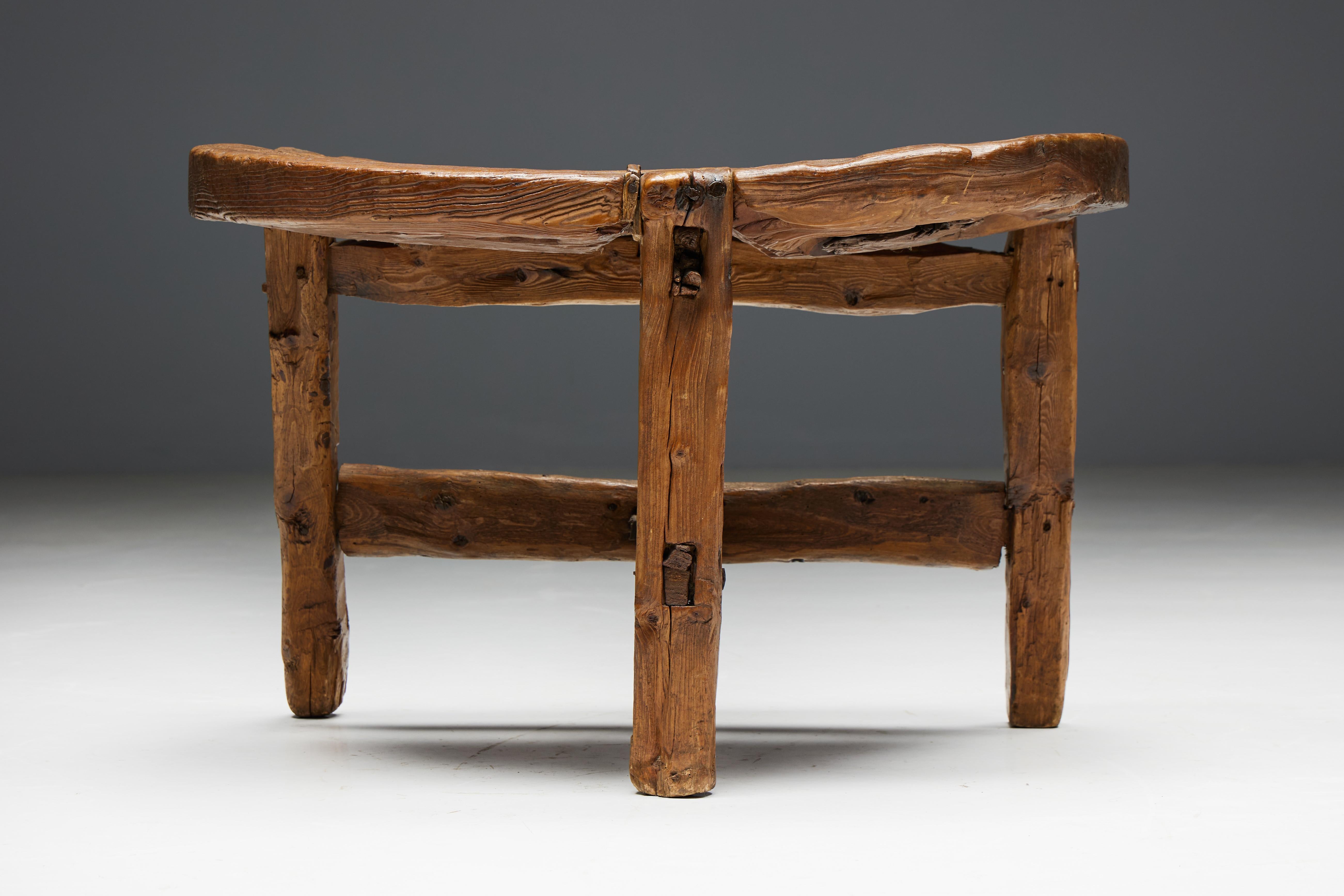 Organic Tripod Bench in Solid Wood, France, 19th Century For Sale 7