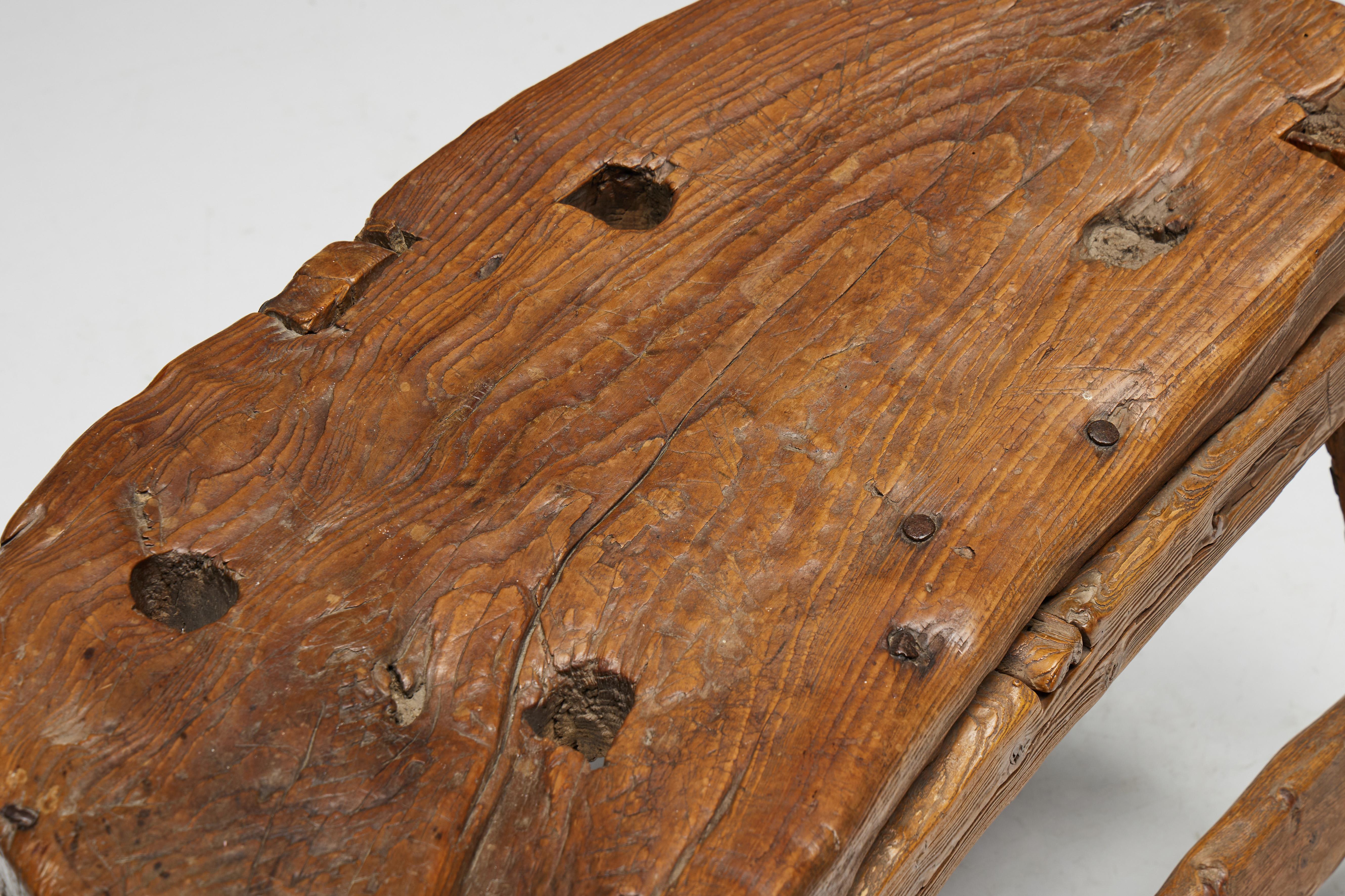 Folk Art Organic Tripod Bench in Solid Wood, France, 19th Century For Sale