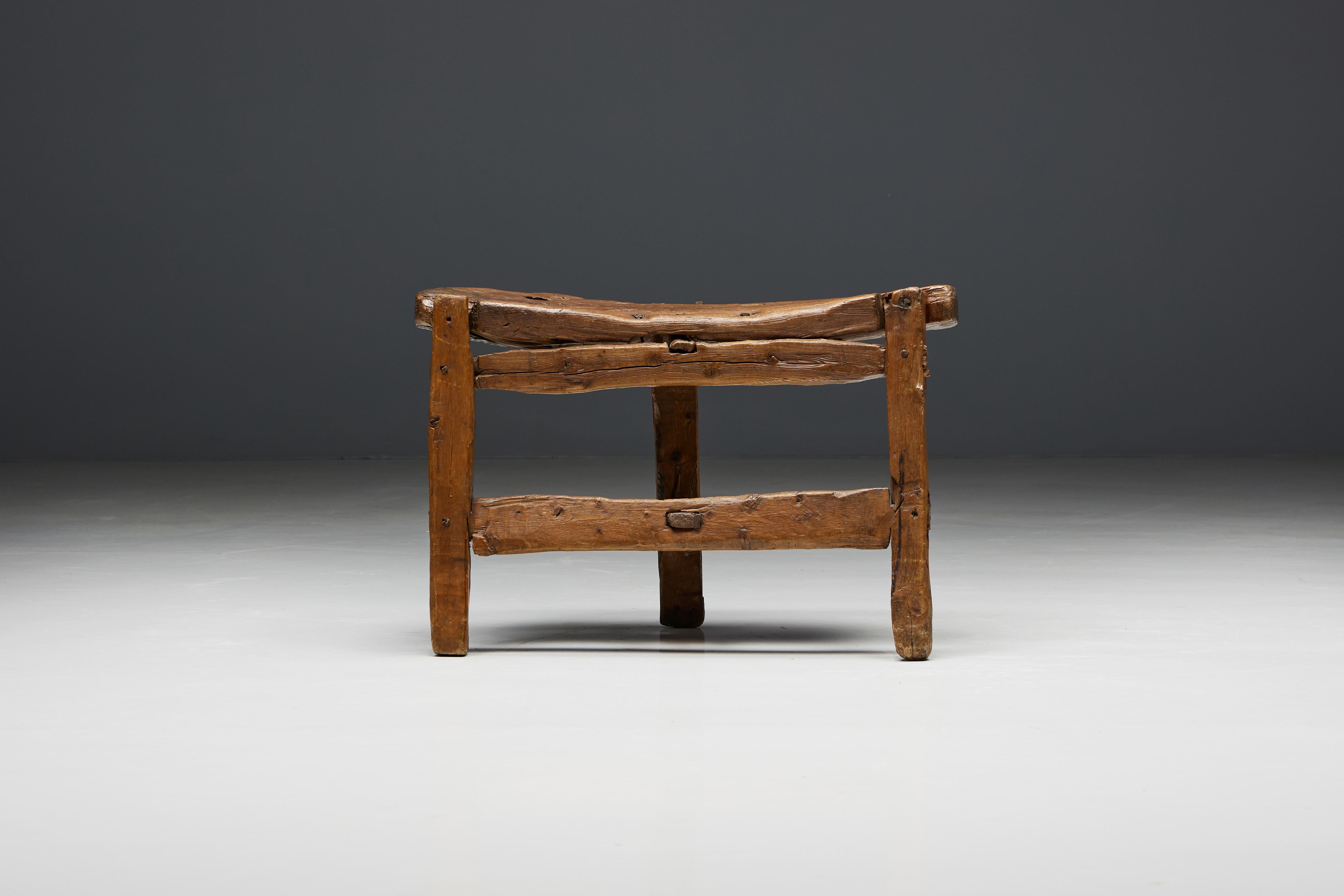 French Organic Tripod Bench in Solid Wood, France, 19th Century For Sale