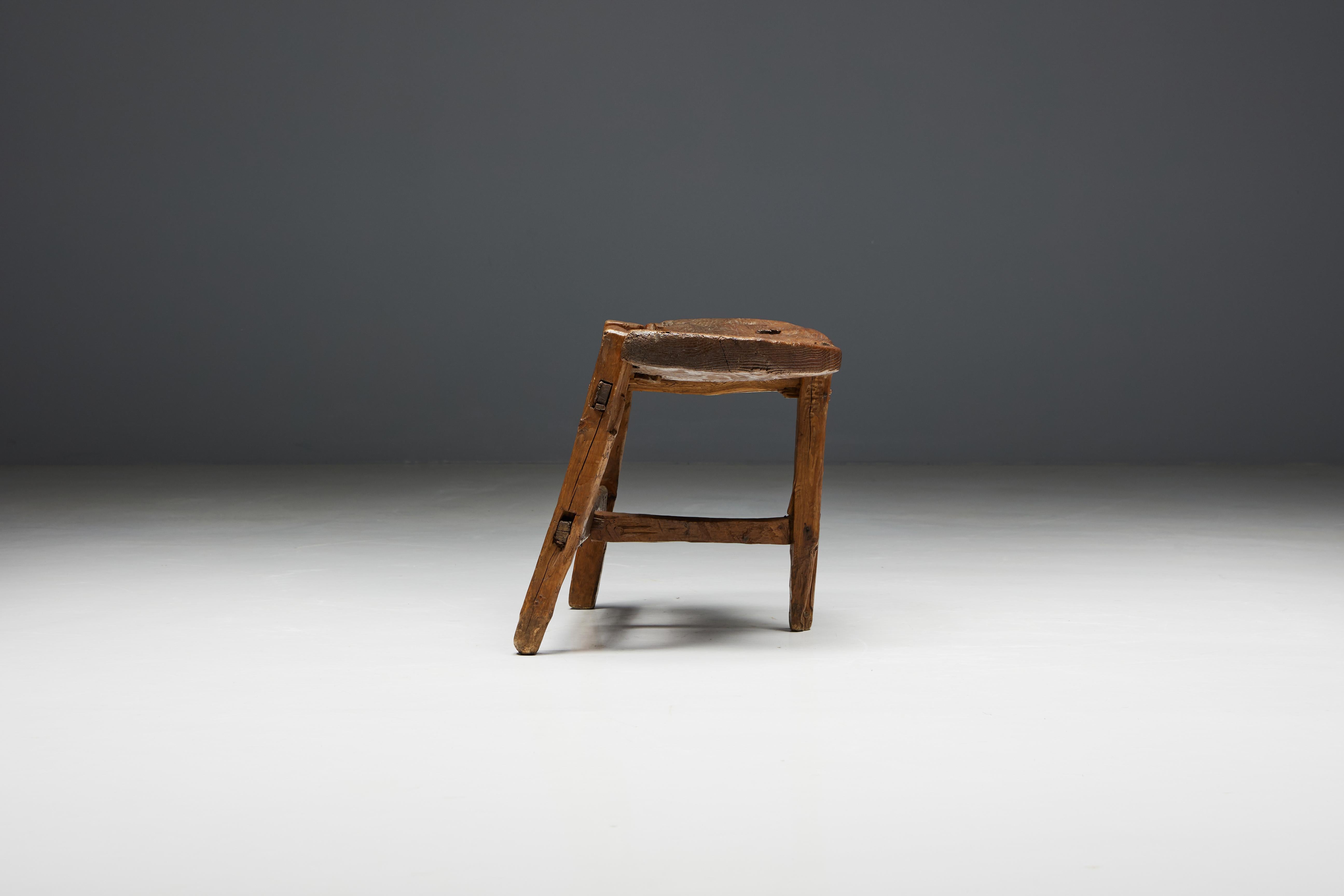 Organic Tripod Bench in Solid Wood, France, 19th Century For Sale 2