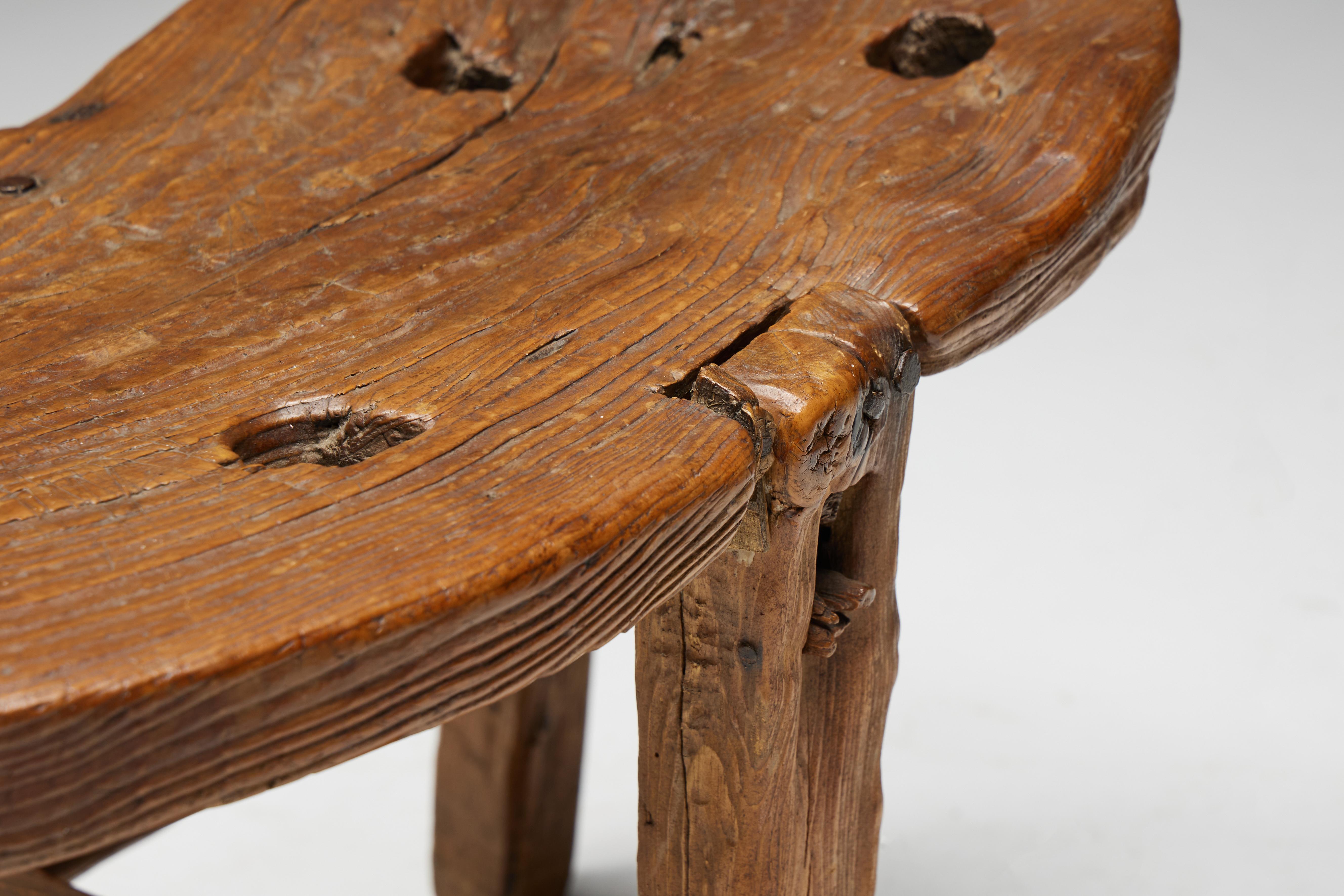 Organic Tripod Bench in Solid Wood, France, 19th Century For Sale 4