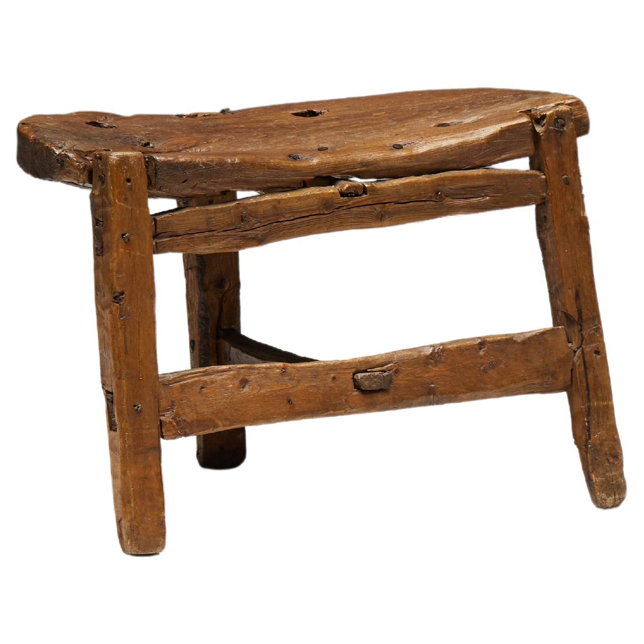 Organic Tripod Bench in Solid Wood, France, 19th Century For Sale