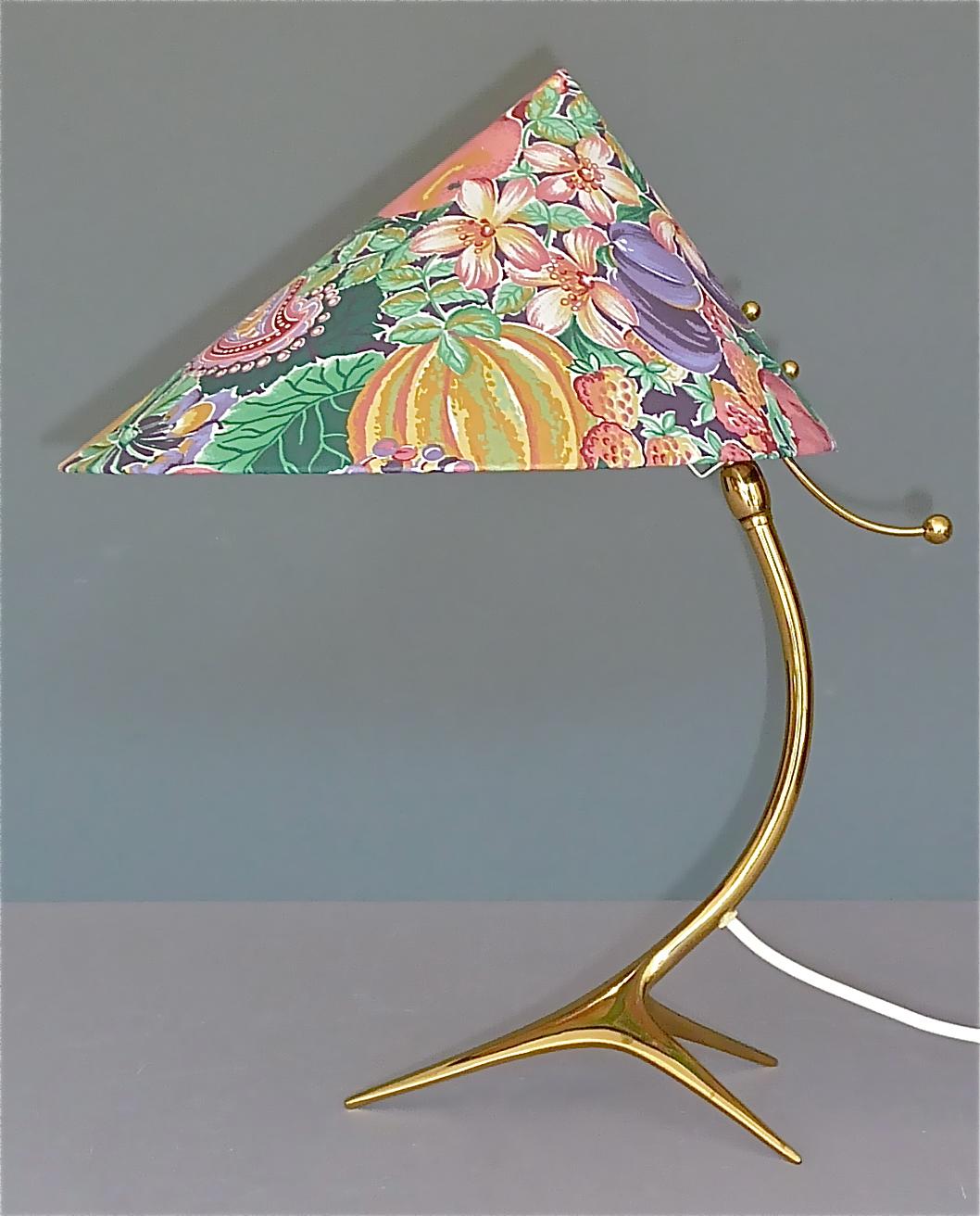 Organic Tripod Brass Table Lamp Flower Shade Josef Frank Style 1950 For Sale 3