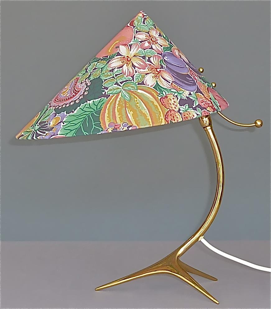 Organic Tripod Brass Table Lamp Flower Shade Josef Frank Style 1950 For Sale 5