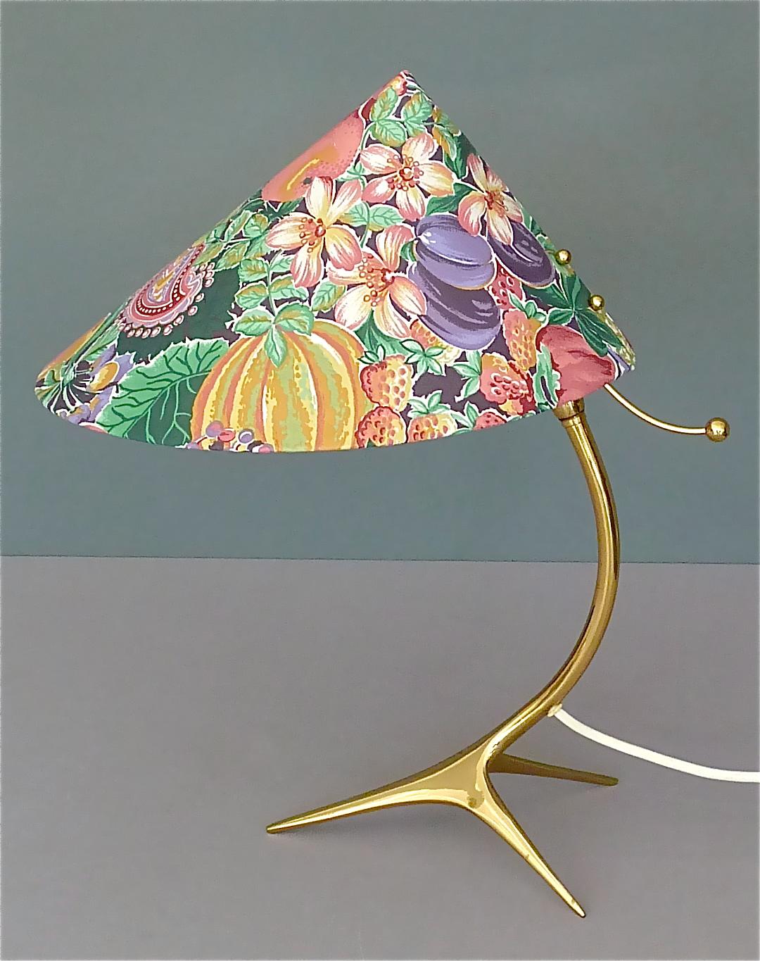 Organic Tripod Brass Table Lamp Flower Shade Josef Frank Style 1950 For Sale 9