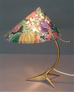 Organic Tripod Brass Table Lamp Flower Shade Josef Frank Style 1950