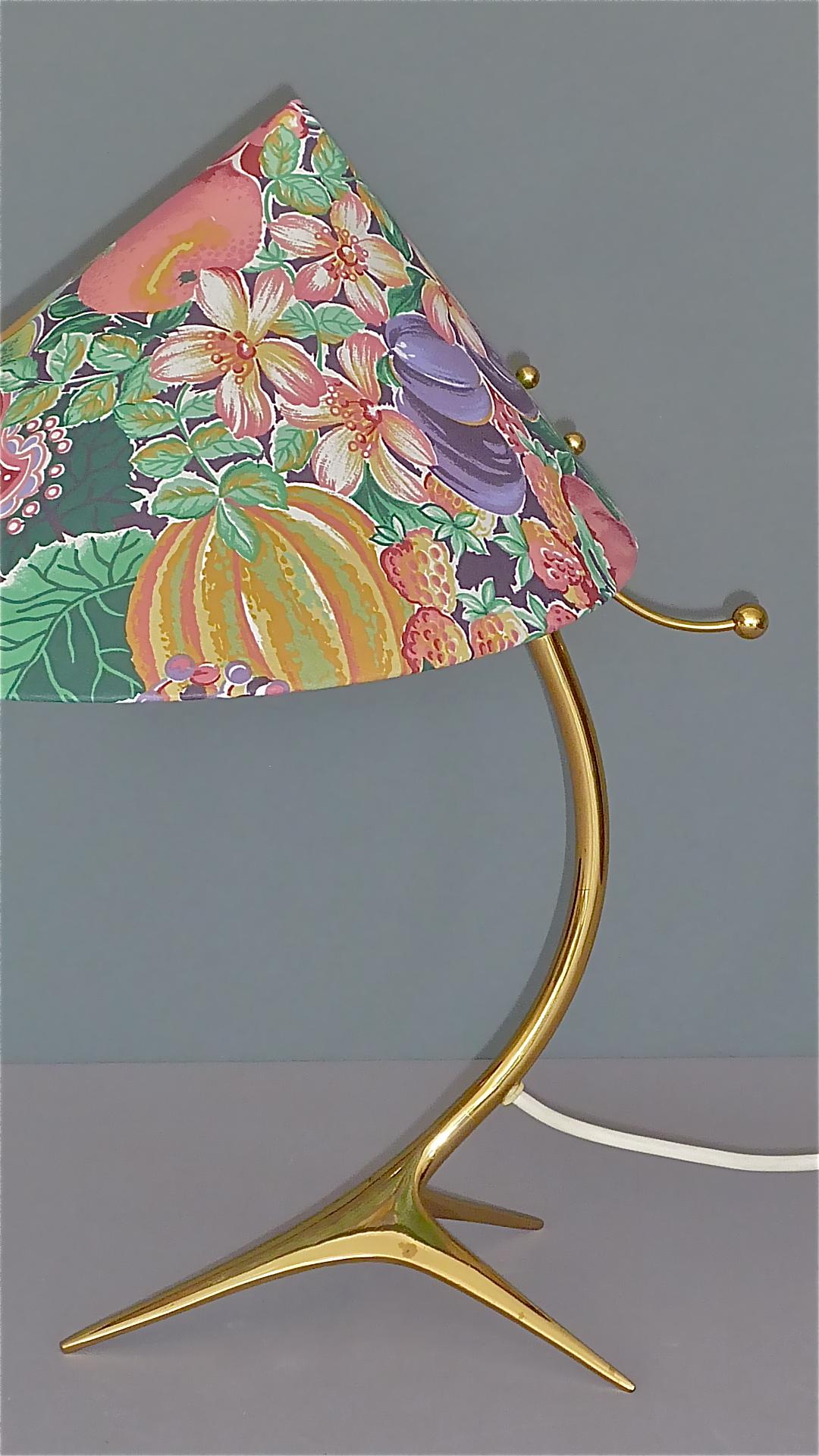 Patinated Organic Tripod Brass Table Lamp Flower Shade Josef Frank Style 1950 For Sale