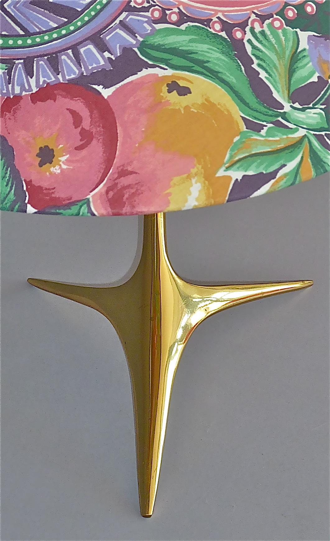 Mid-20th Century Organic Tripod Brass Table Lamp Flower Shade Josef Frank Style 1950 For Sale