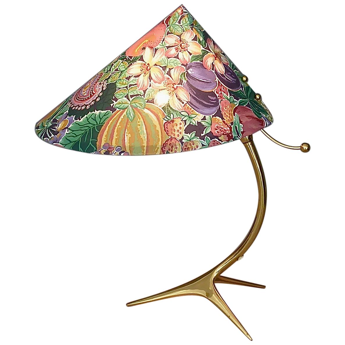 Organic Tripod Brass Table Lamp Flower Shade Josef Frank Style 1950 For Sale