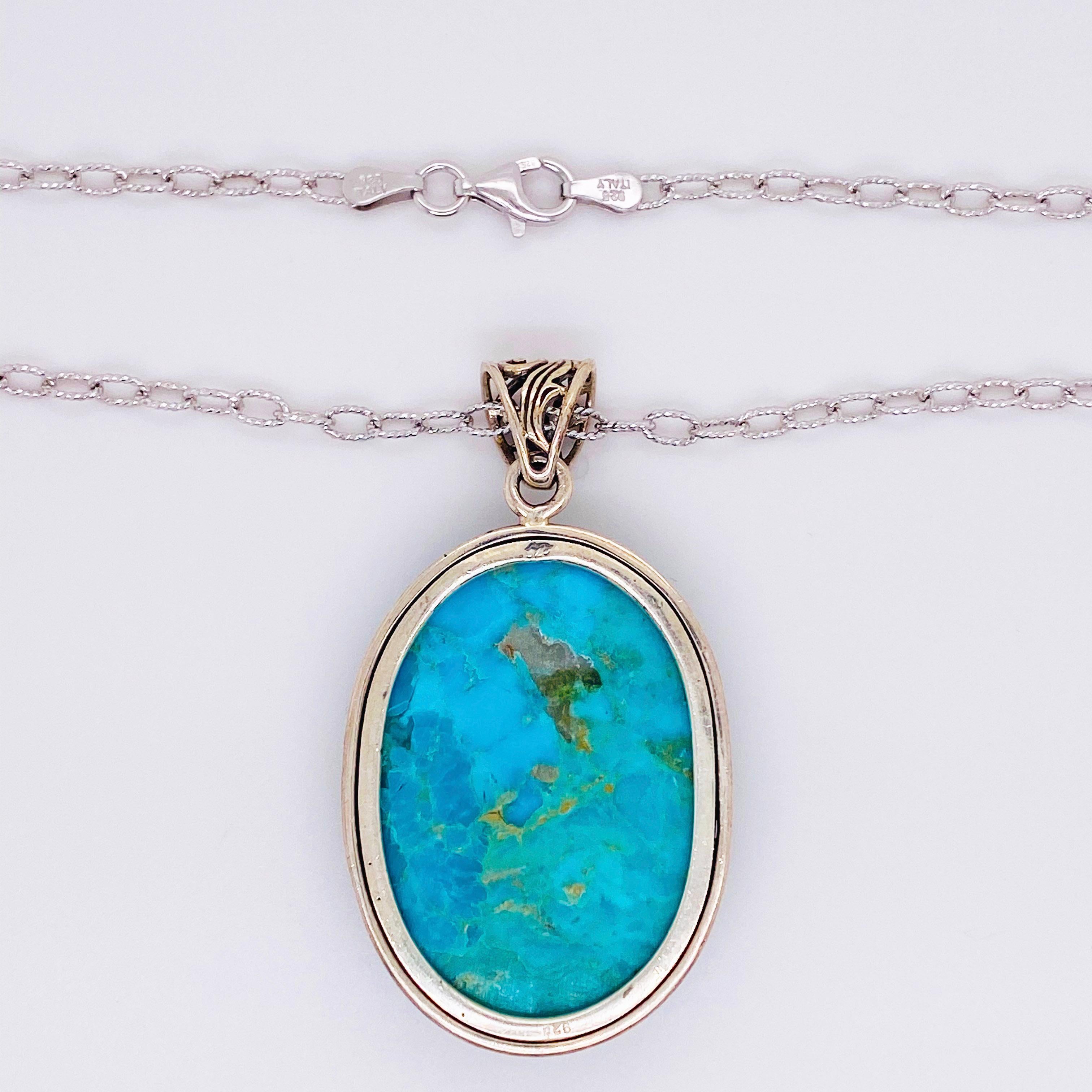 Anhänger in Türkis aus Sterlingsilber mit handgefertigter Lünette und ovaler Kabelkette (Kunsthandwerker*in)