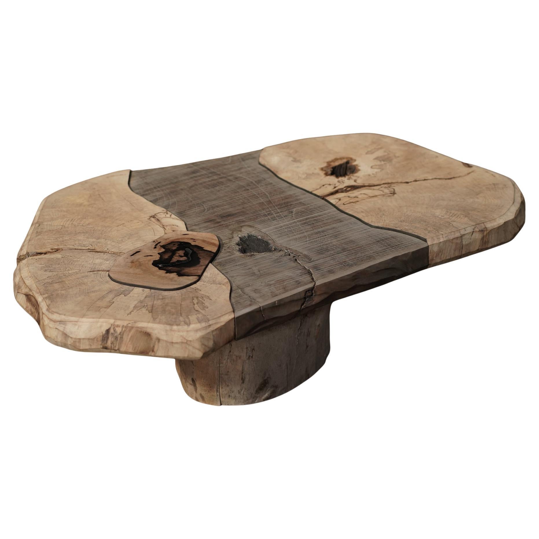 Japanese Two-Tone Coffee Table, Wood Construction, Organic Design