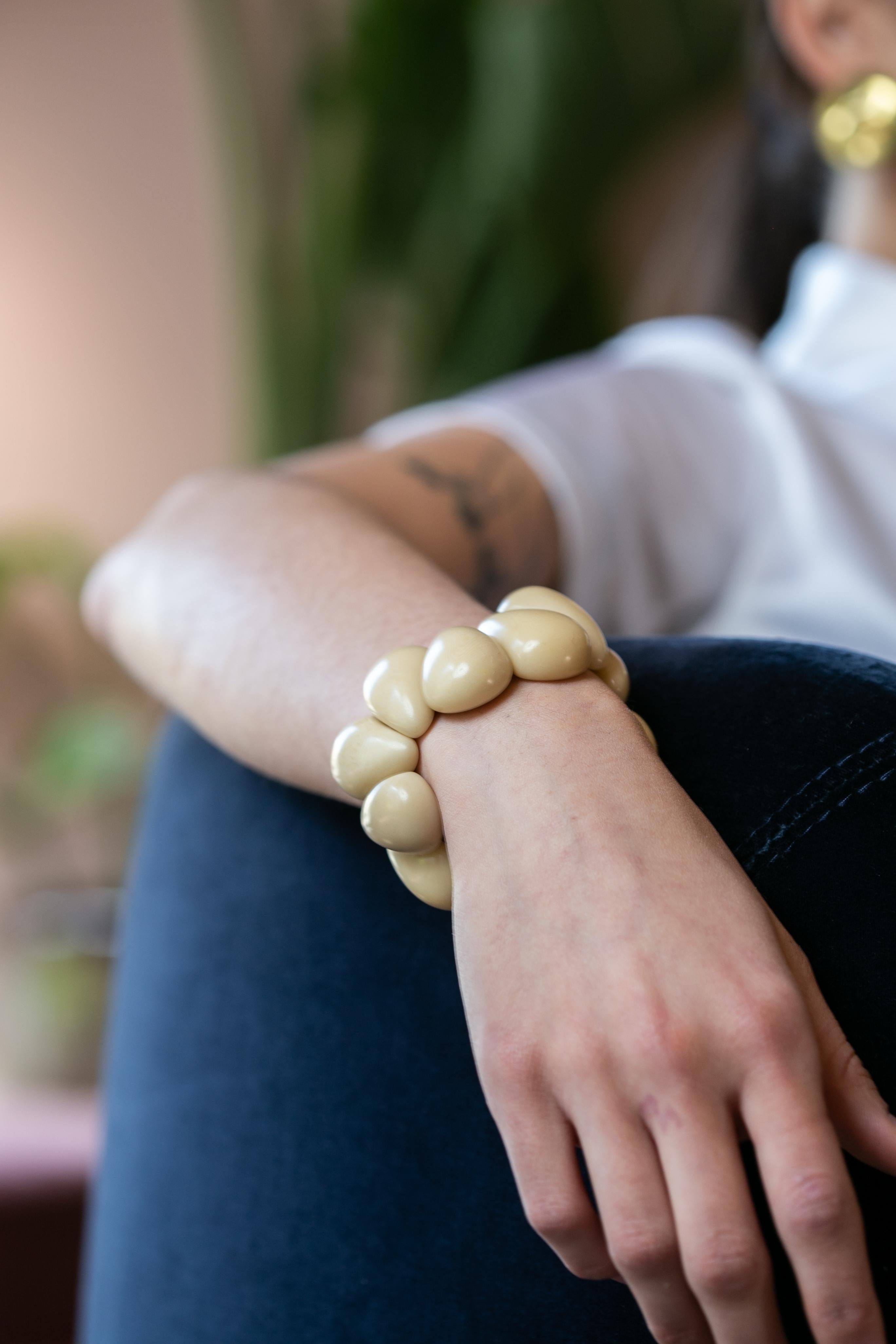 Organic Vegetable Ivory Angelica Leon Norway Cuff Bracelet For Sale 1