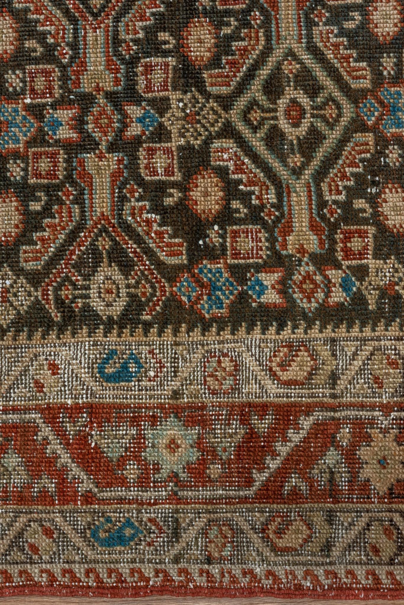 Turkish Organic Village Pattern Brown Blue Runner For Sale