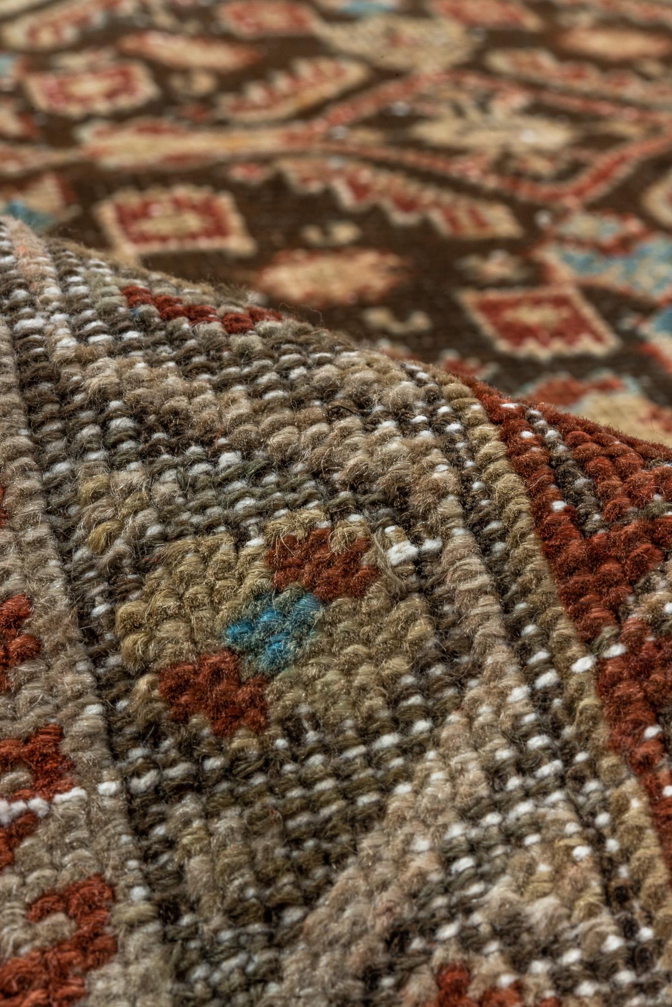Organic Village Pattern Brown Blue Runner In Excellent Condition For Sale In New York, NY