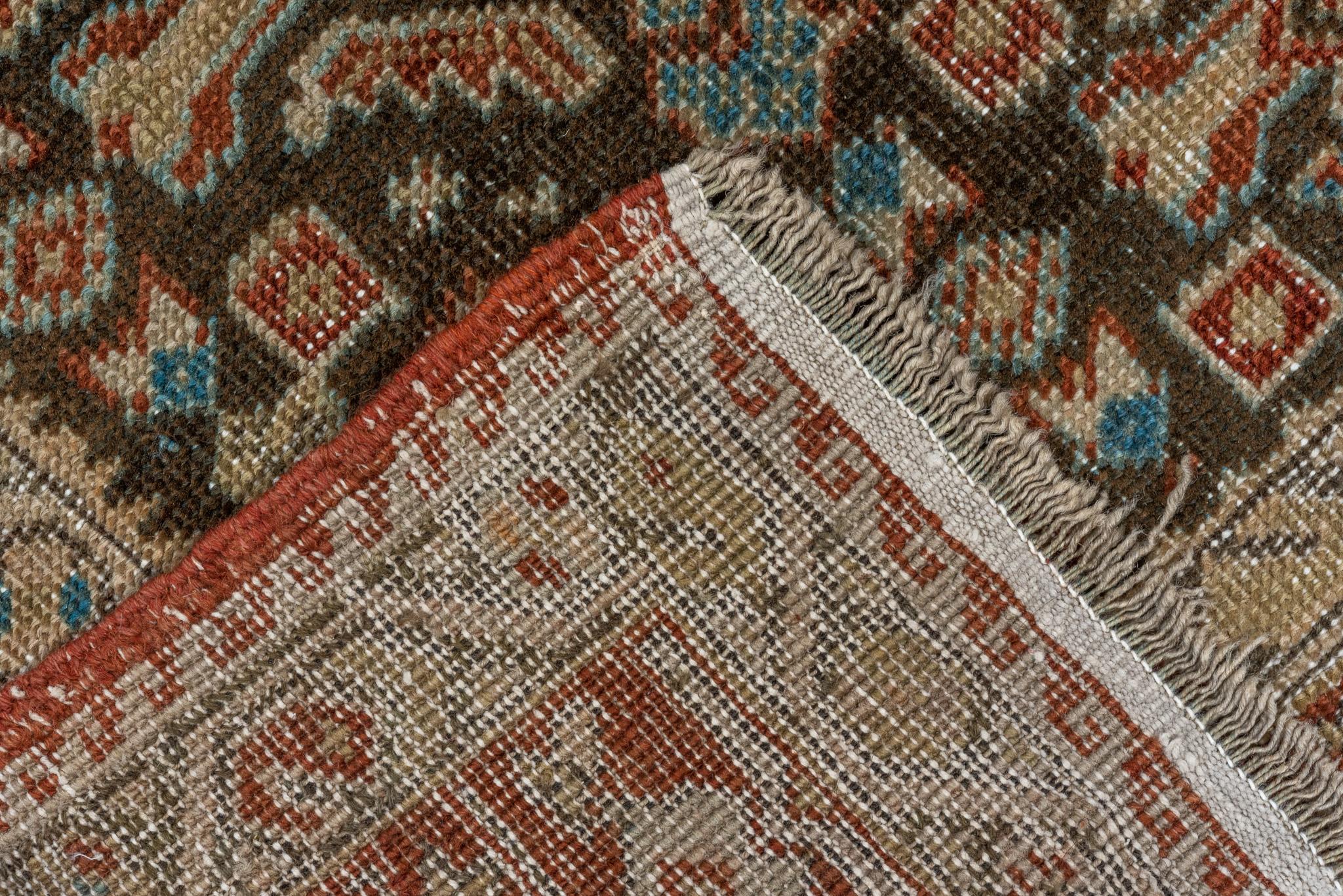 20th Century Organic Village Pattern Brown Blue Runner For Sale