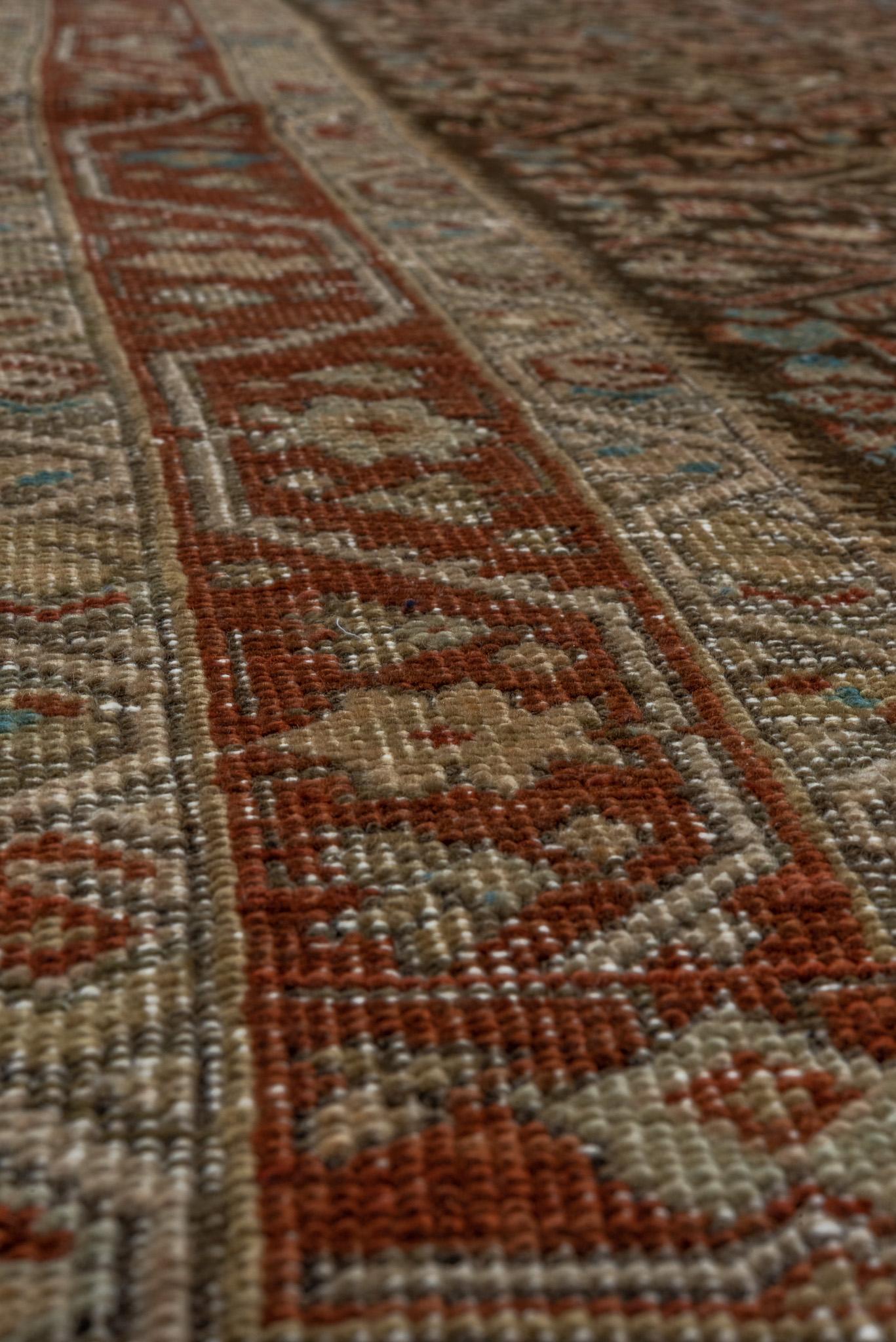 Wool Organic Village Pattern Brown Blue Runner For Sale