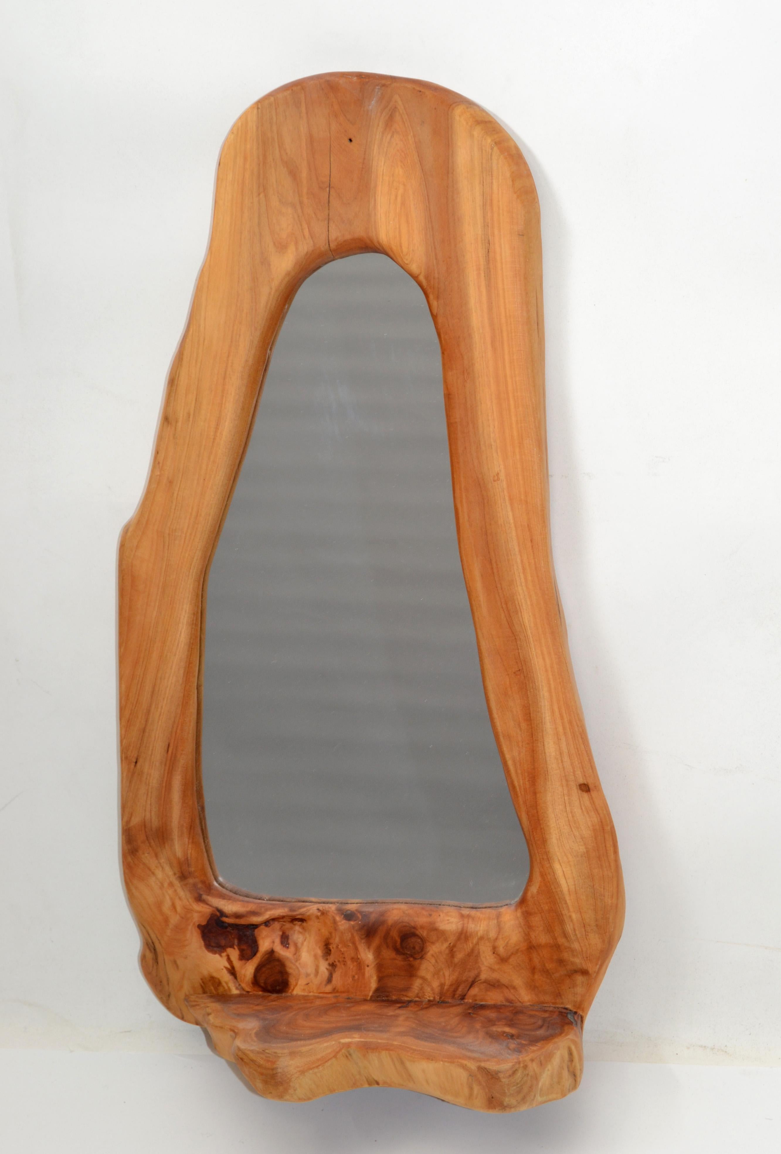 Hand-Crafted Organic Vintage American Rectangular Wall Mirror in Natural Burl Wood 1970 For Sale