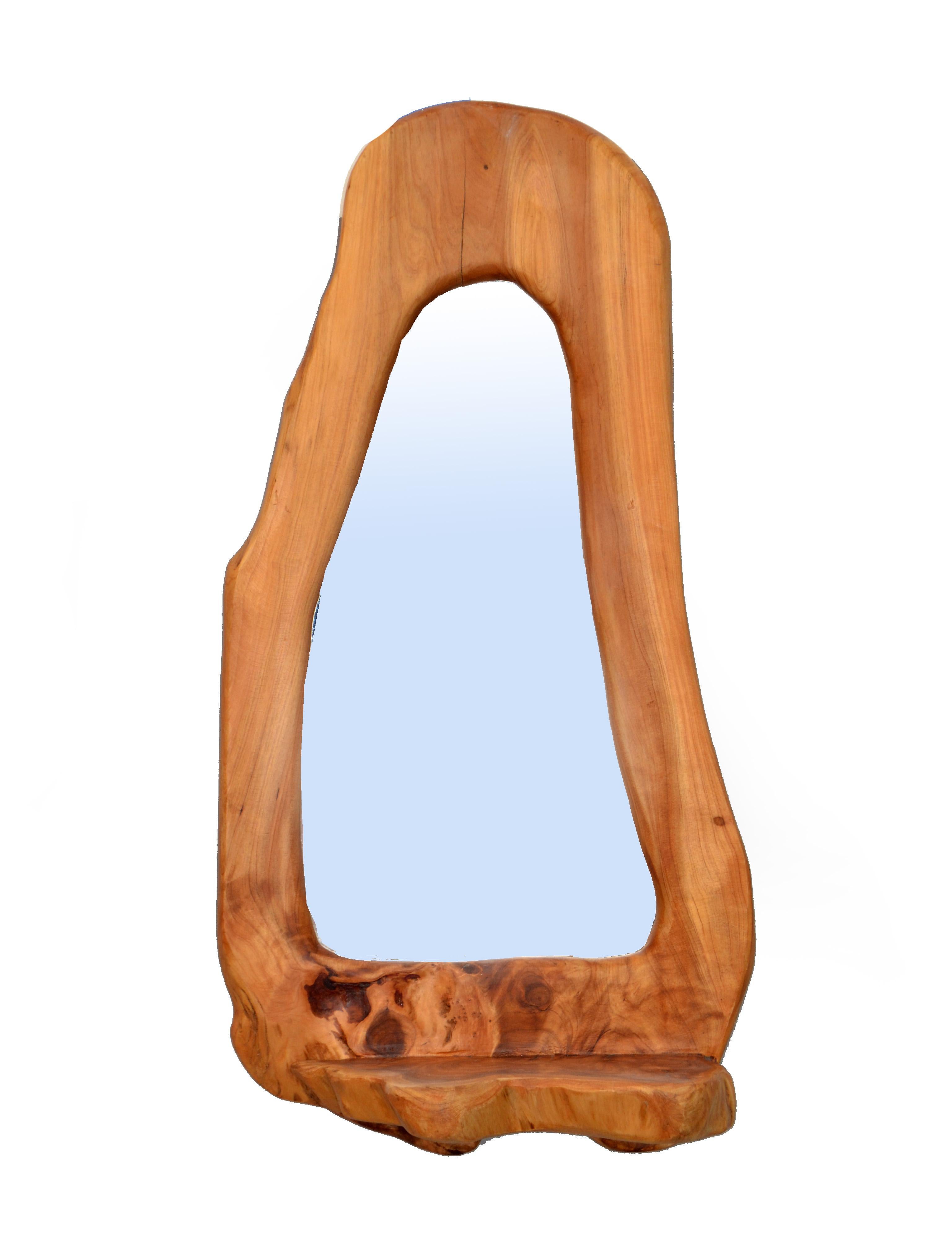 Organic Vintage American Rectangular Wall Mirror in Natural Burl Wood 1970 In Good Condition For Sale In Miami, FL