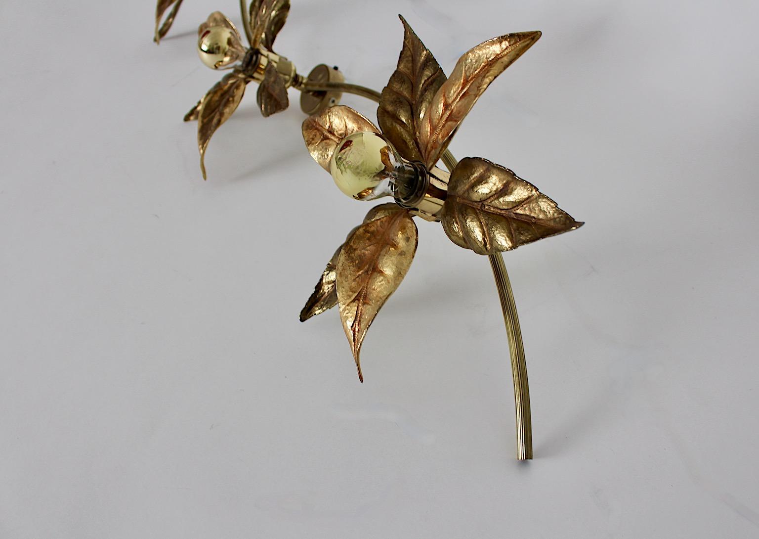 Organic Vintage Brass Gilt Flower Sconce Flush Mount Willy Daro 1970s Belgium For Sale 5