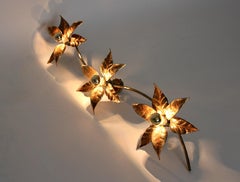Organic Vintage Brass Gilt Flower Sconce Flush Mount Willy Daro 1970s Belgium