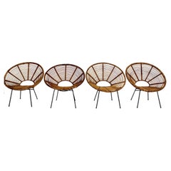 Organic Retro Riviera Style Rattan Dining Chairs Patio Chairs Four 1950 France