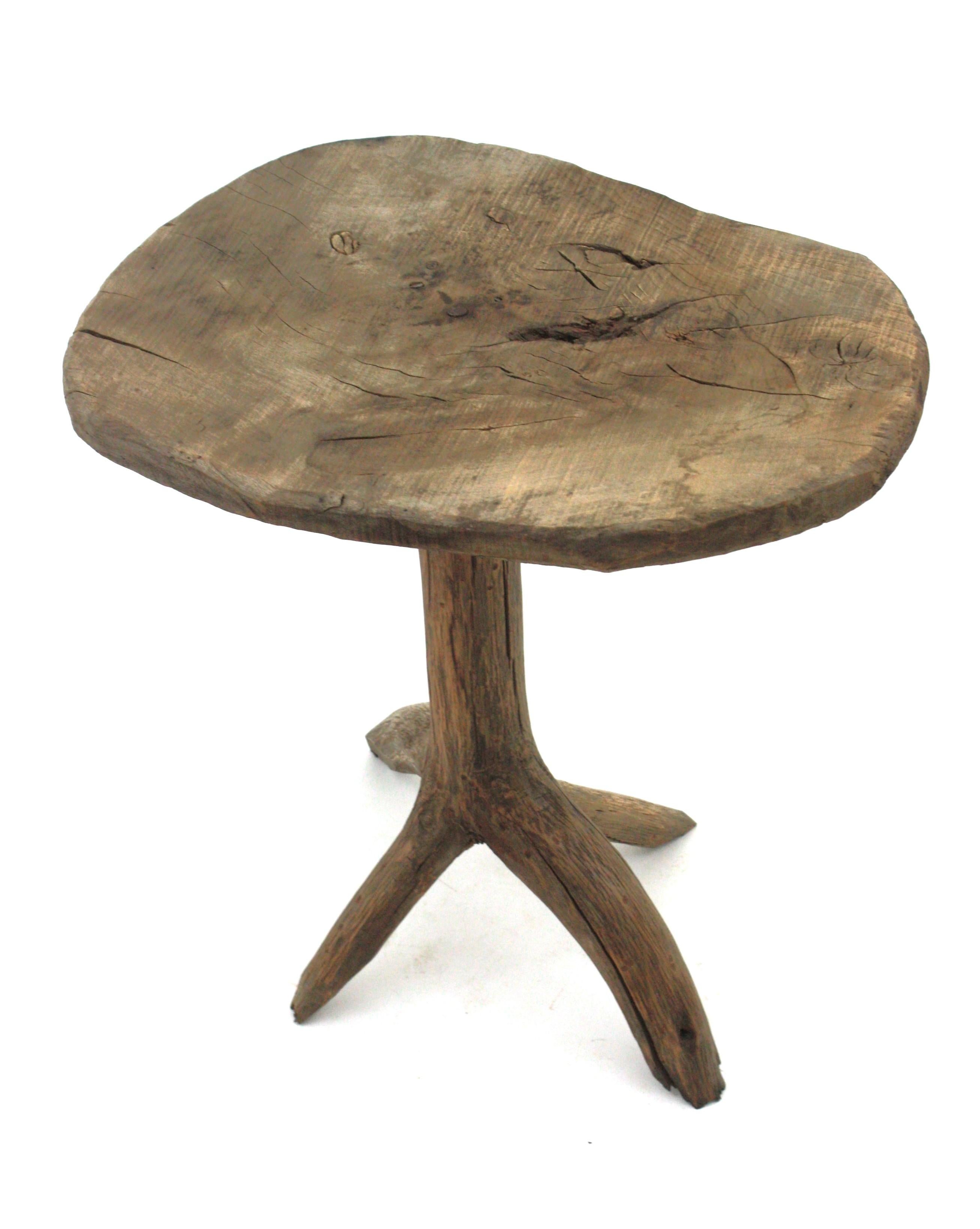 Wood Organic Wabi Sabi Rustic Side Table, 1950s  For Sale