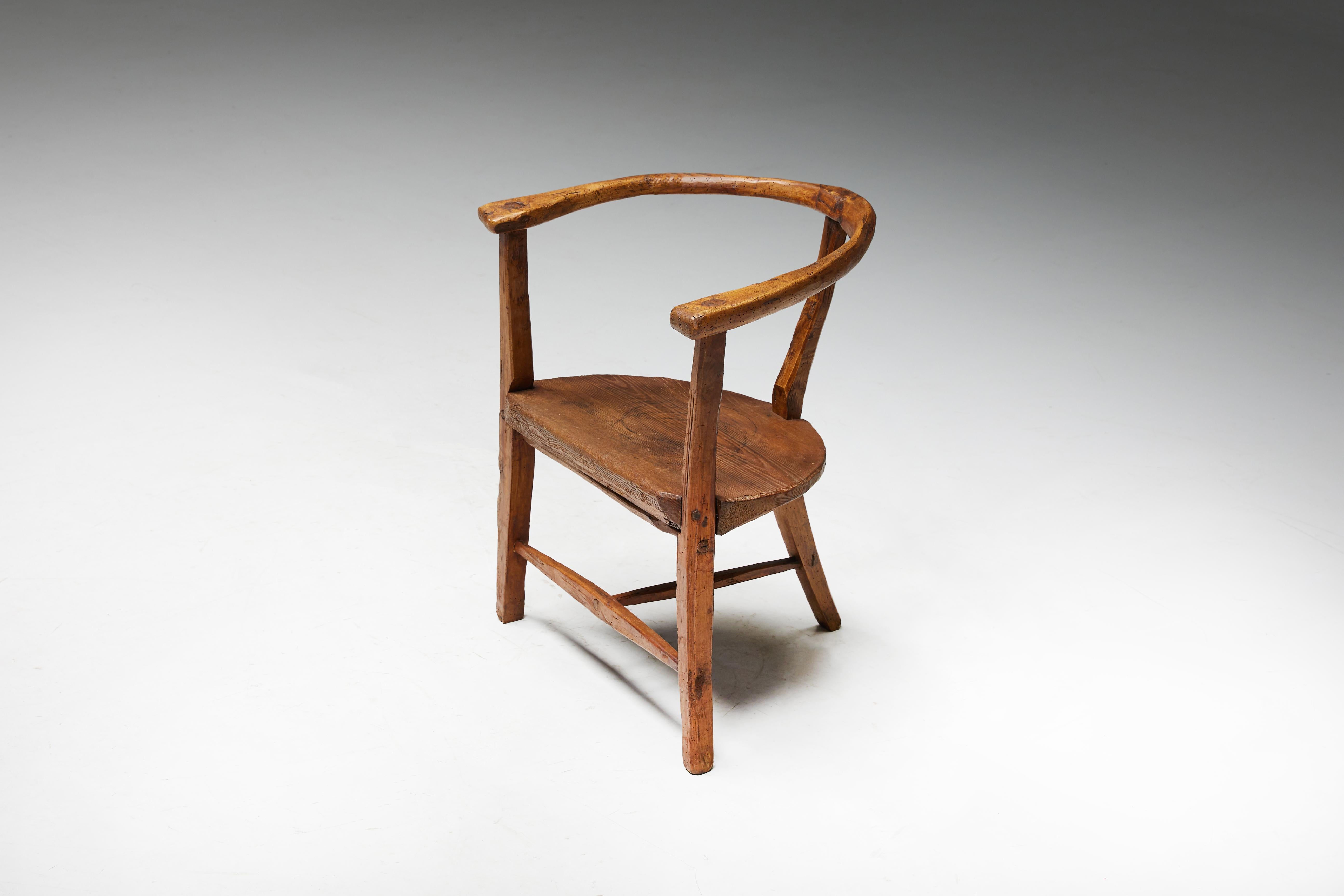 Rustic Organic Wabi Sabi Tripod Chair, France, 1940s
