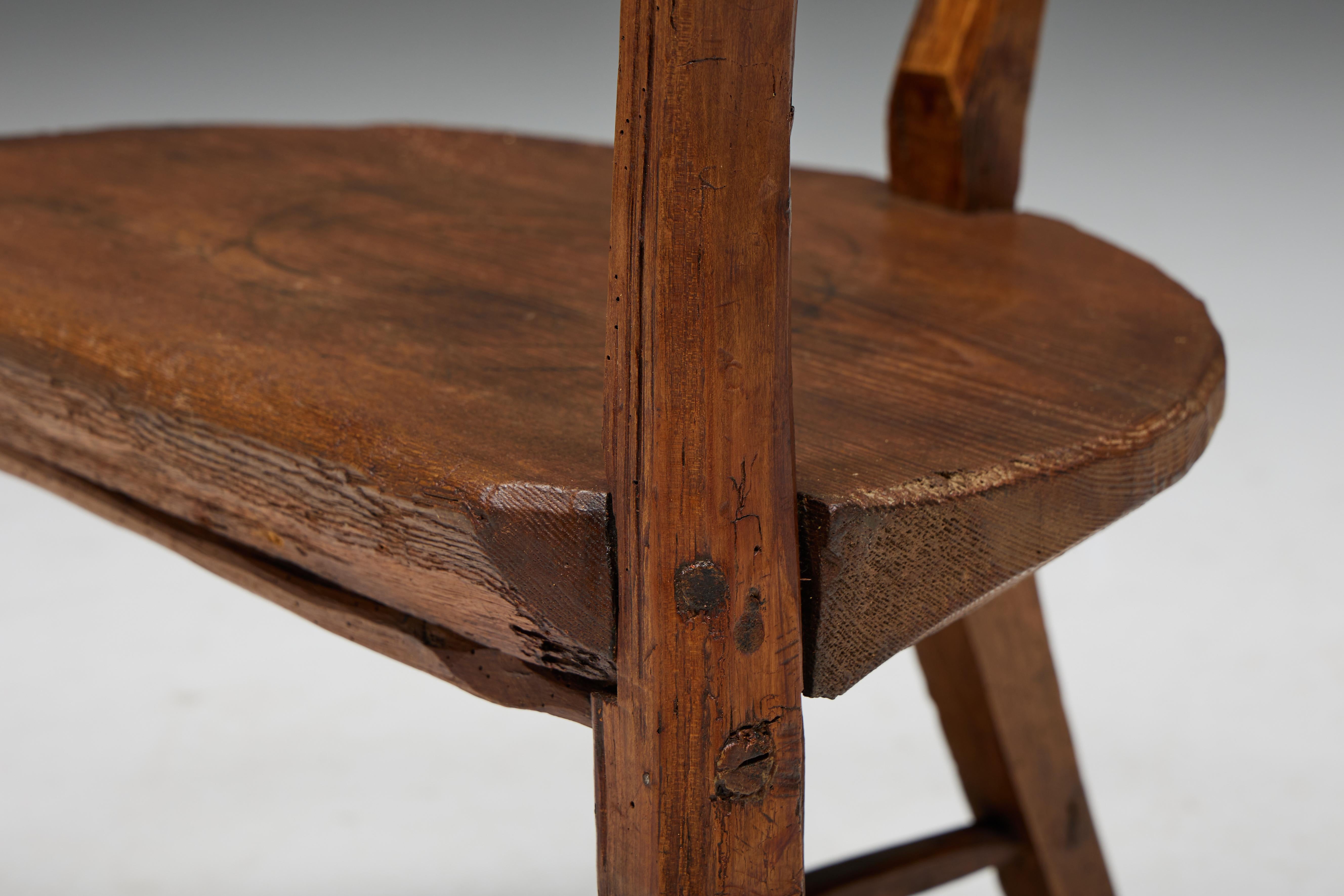 Wood Organic Wabi Sabi Tripod Chair, France, 1940s