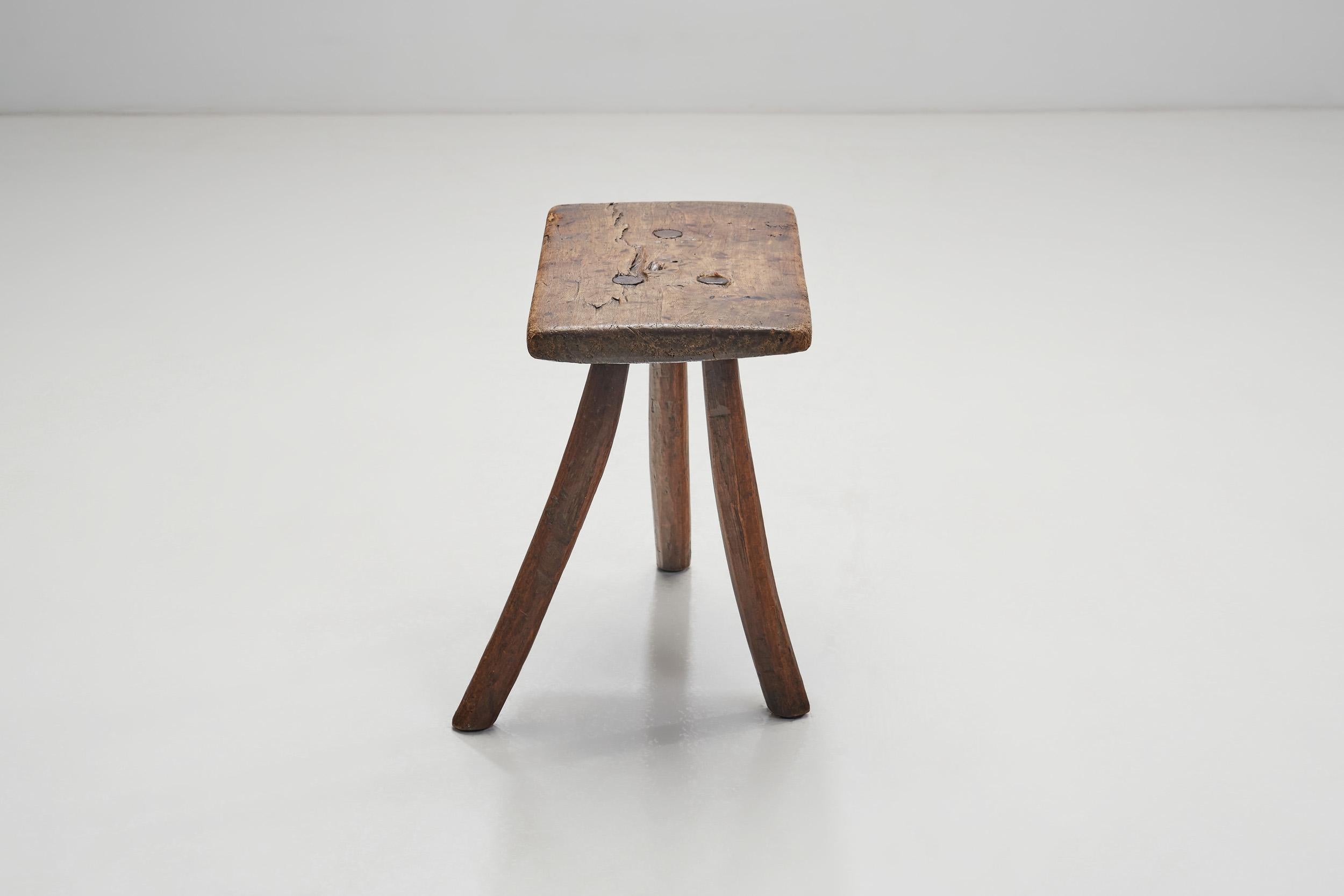 Wood Organic Wabi Sabi Tripod Stool, Europe First Half of the 20th Century