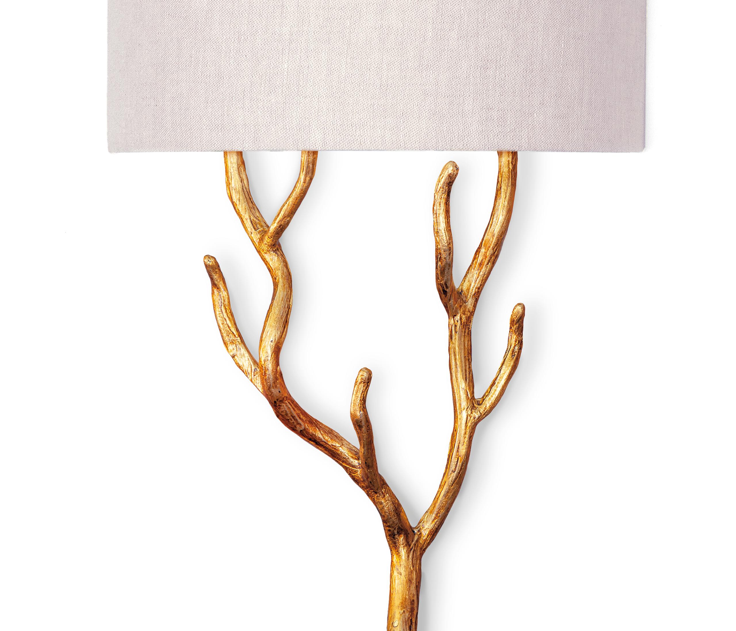 Organic forms and natural motifs. The Etna Wall Light  is individually hammered and hand formed. Each piece has been skillfully finished to resemble the texture of tree bark. Available in Antique Gold or Forest Brown Finish.  Alternative finishes