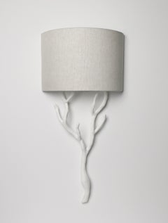 Organic Wall Light Etna, White Plaster, Linen Lampshade, Handmade by Benediko