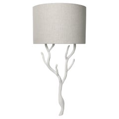 Organic Wall Light Etna, White Plaster, Linen Lampshade, Handmade by Benediko
