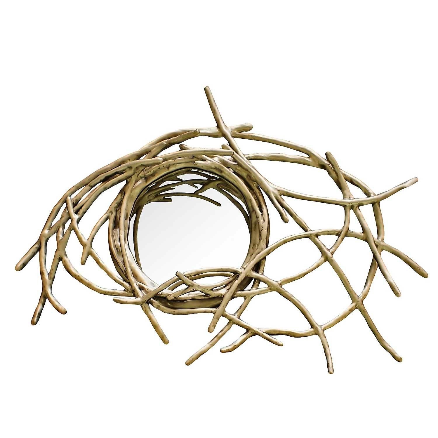 Portoghese Specchio da parete organico con finitura in ottone invecchiato in vendita
