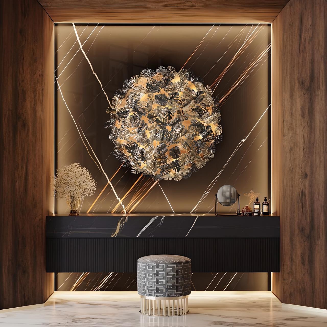 European Organic Wall Sconce Featuring Gold-Plated Brass Leaves For Sale