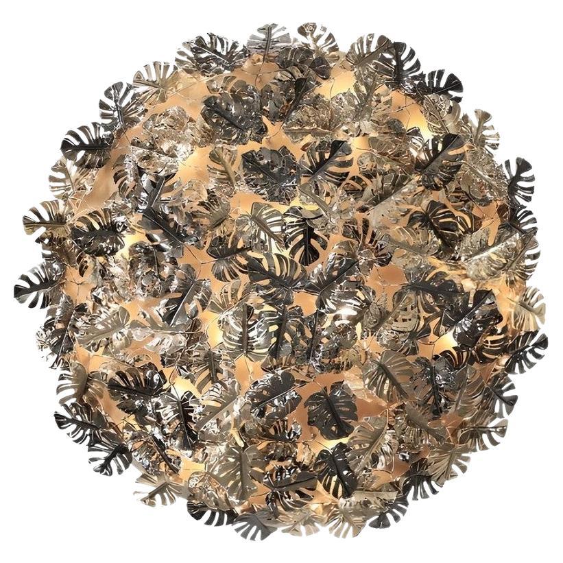 Organic Wall Sconce Featuring Gold-Plated Brass Leaves For Sale