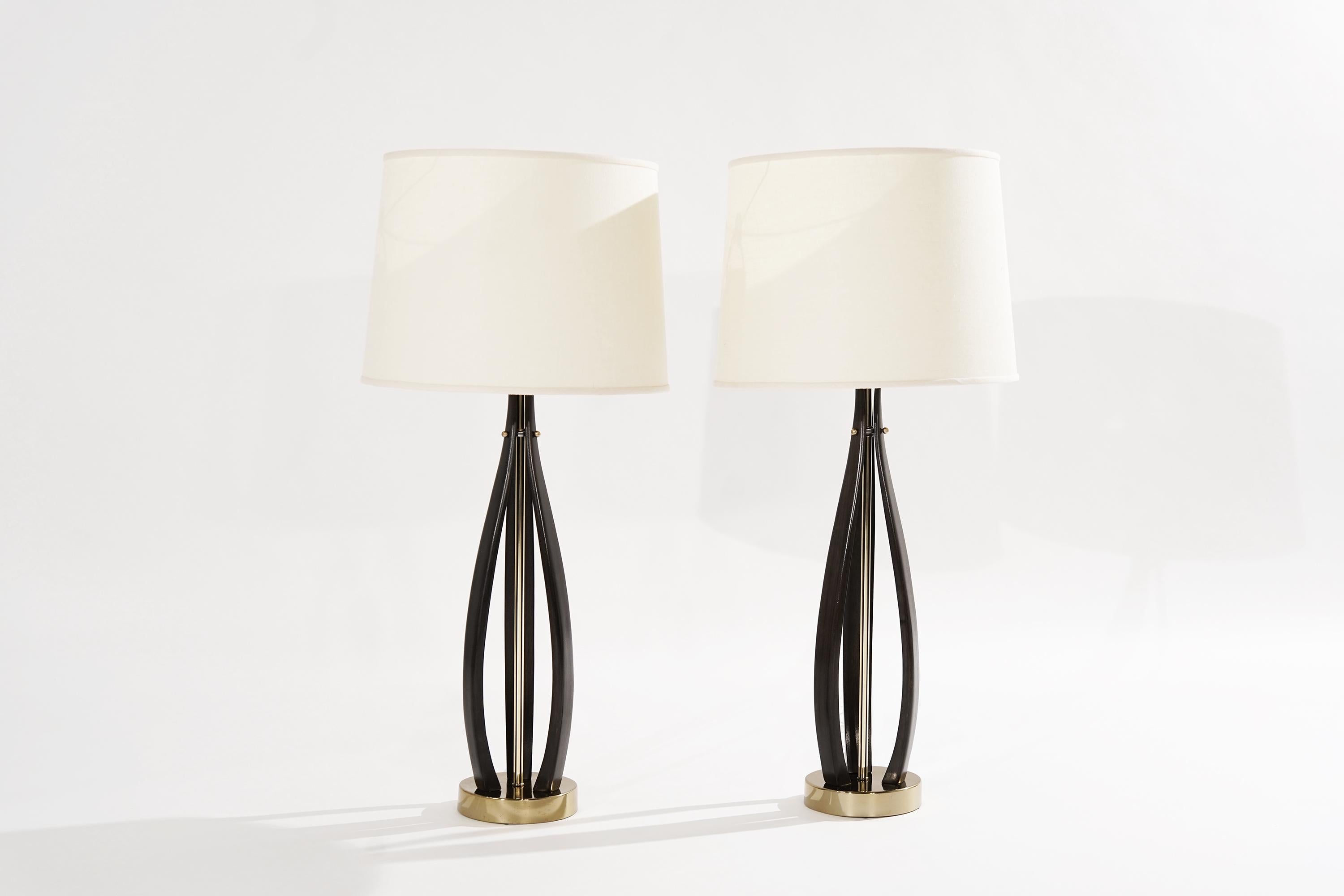 Organic Walnut and Bronze Table Lamps, 1950s In Excellent Condition In Westport, CT