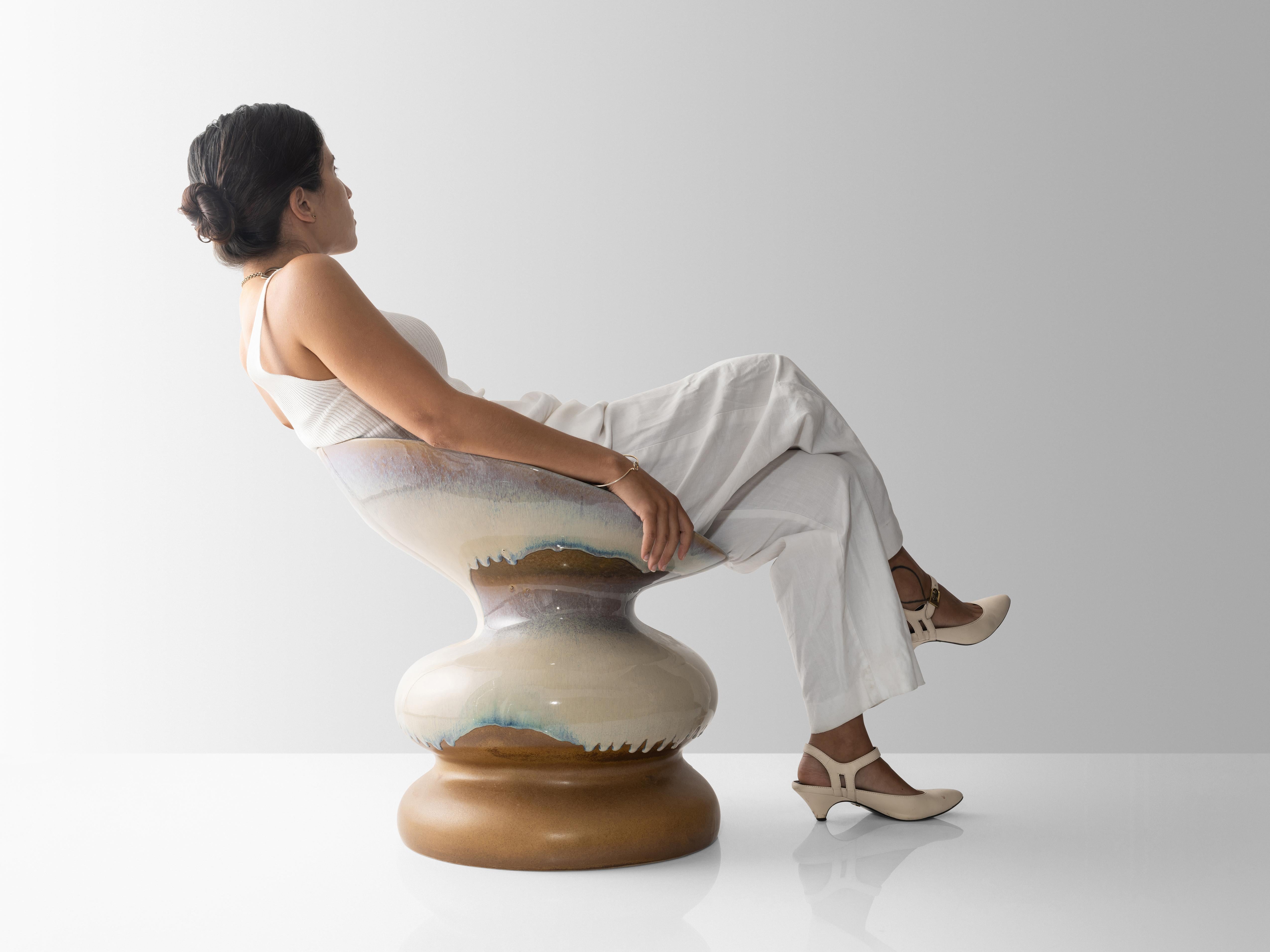 Organic Modern Organic Wave Form Ceramic Chair in Cream For Sale