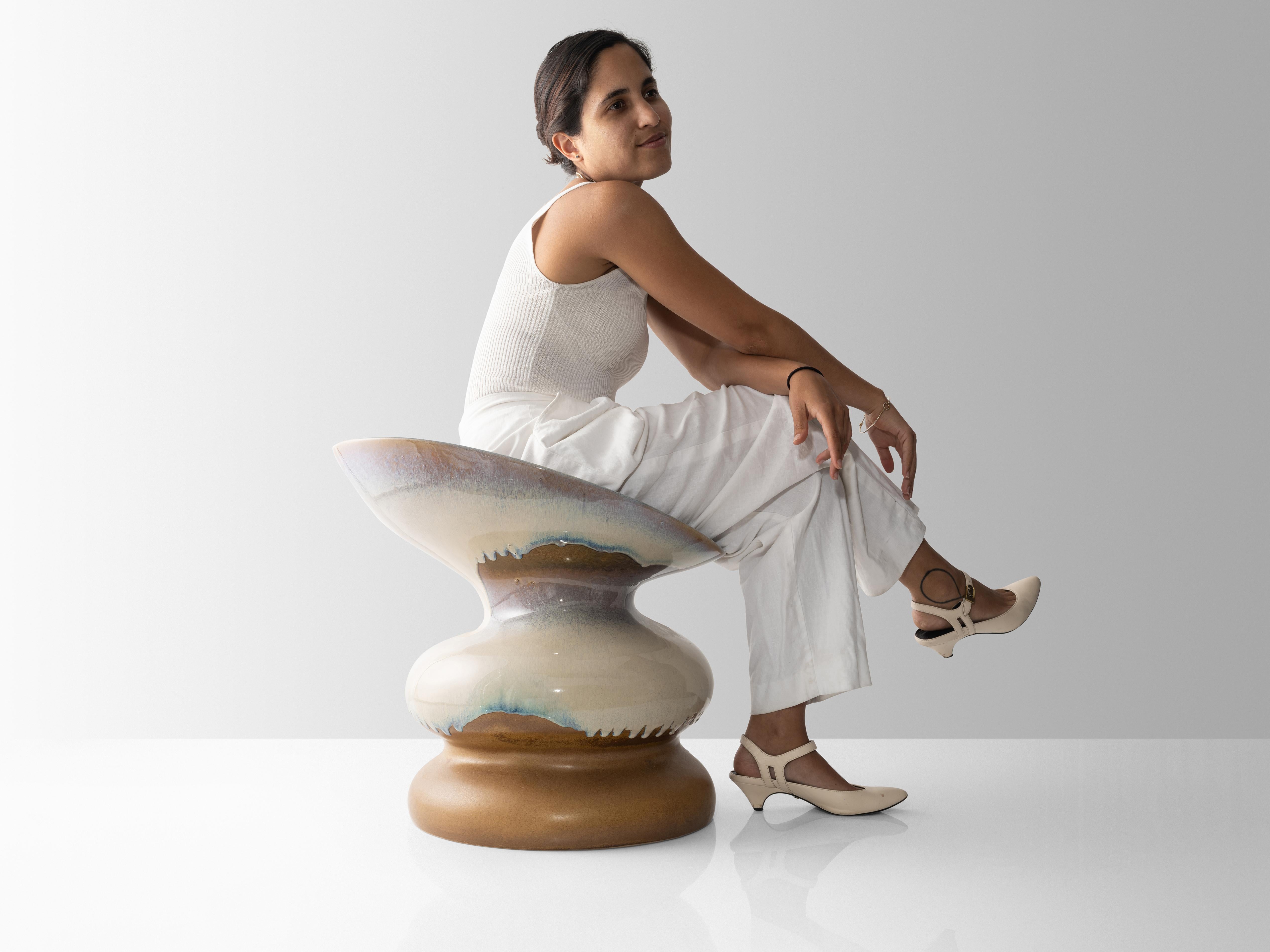 American Organic Wave Form Ceramic Chair in Cream For Sale
