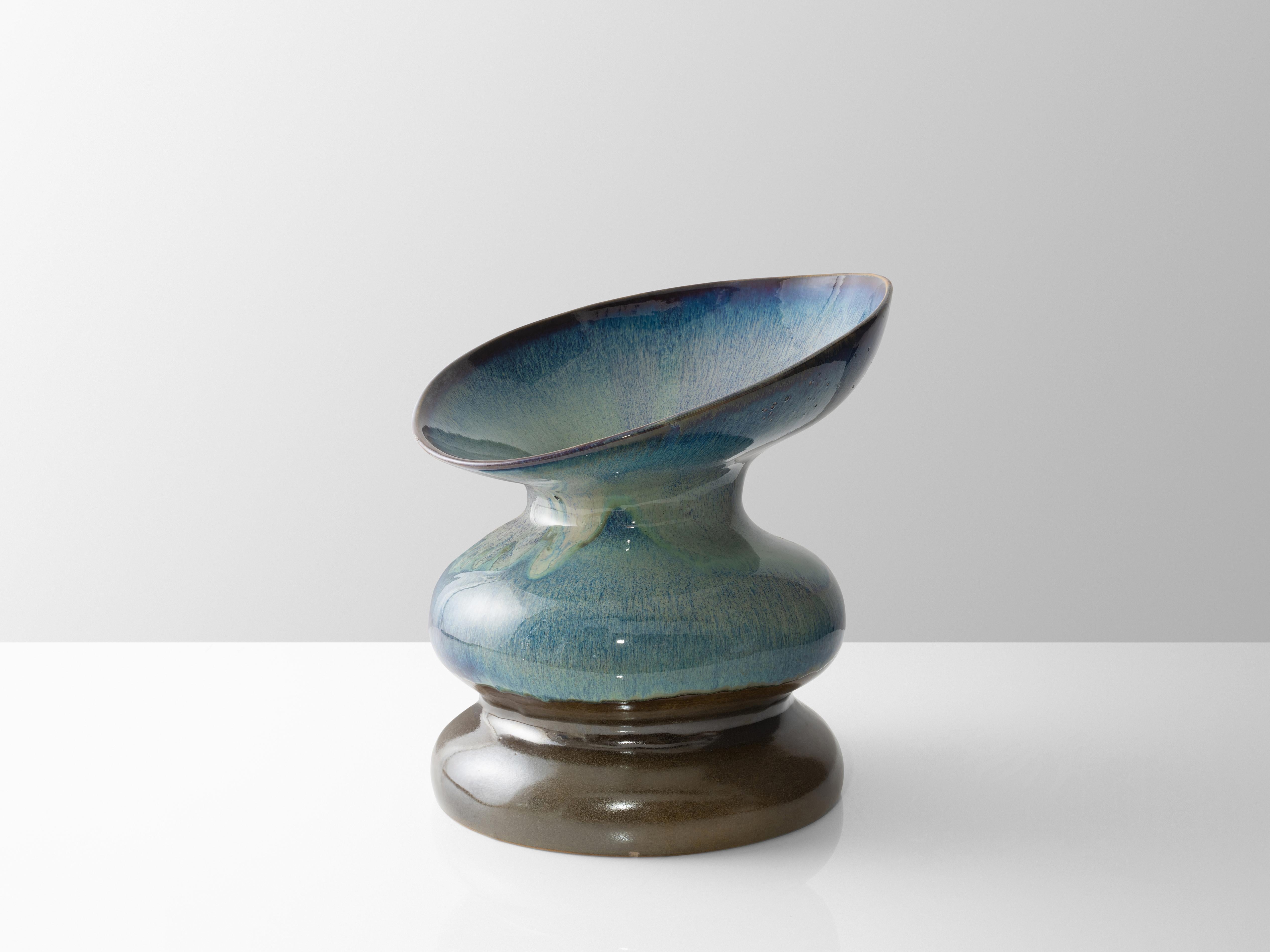 American Organic Wave Form Ceramic Chair in Gray Blue with Cushion For Sale