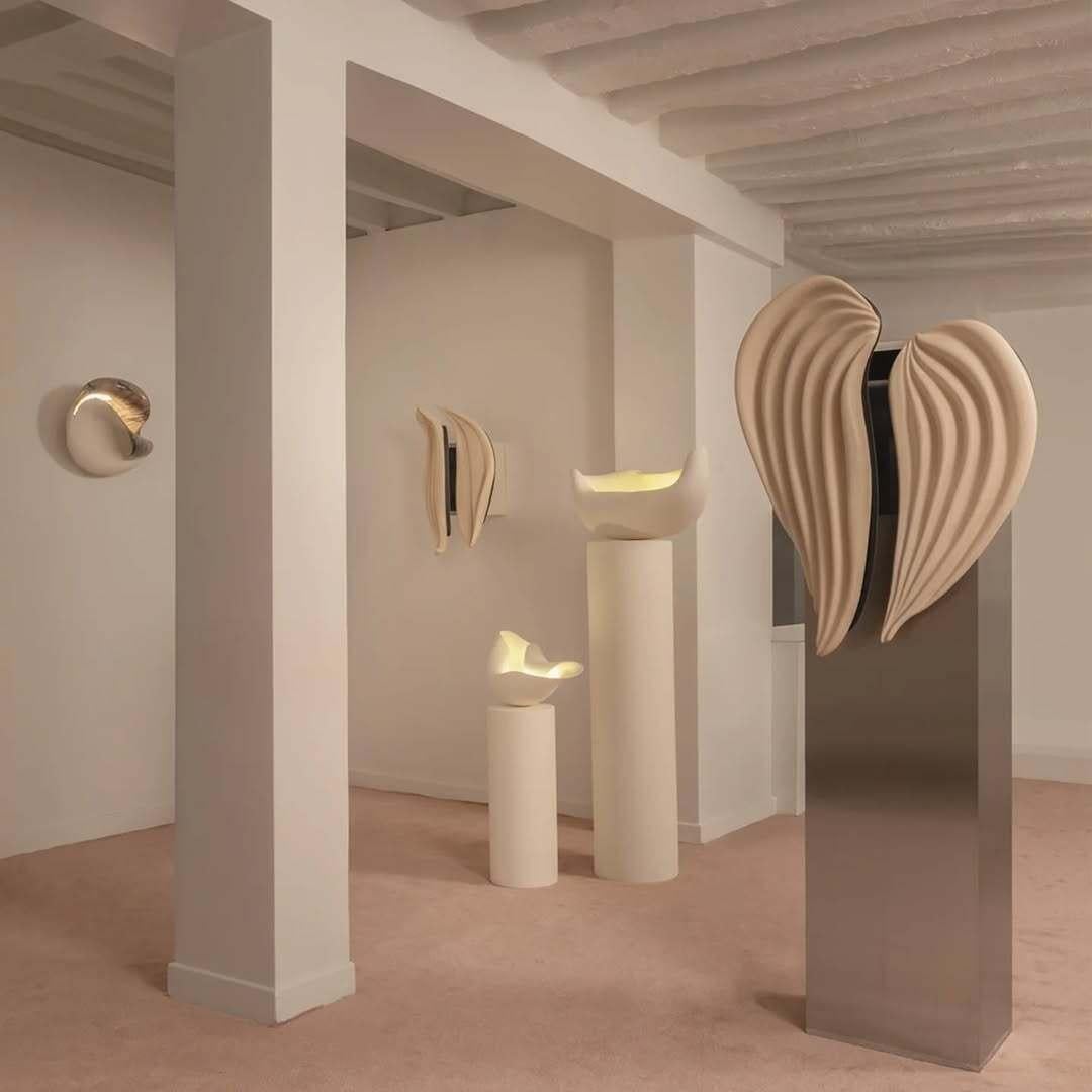 Organic Wave Form Sculptural Soft Beige Ceramic Sconce by Elsa Foulon For Sale 10