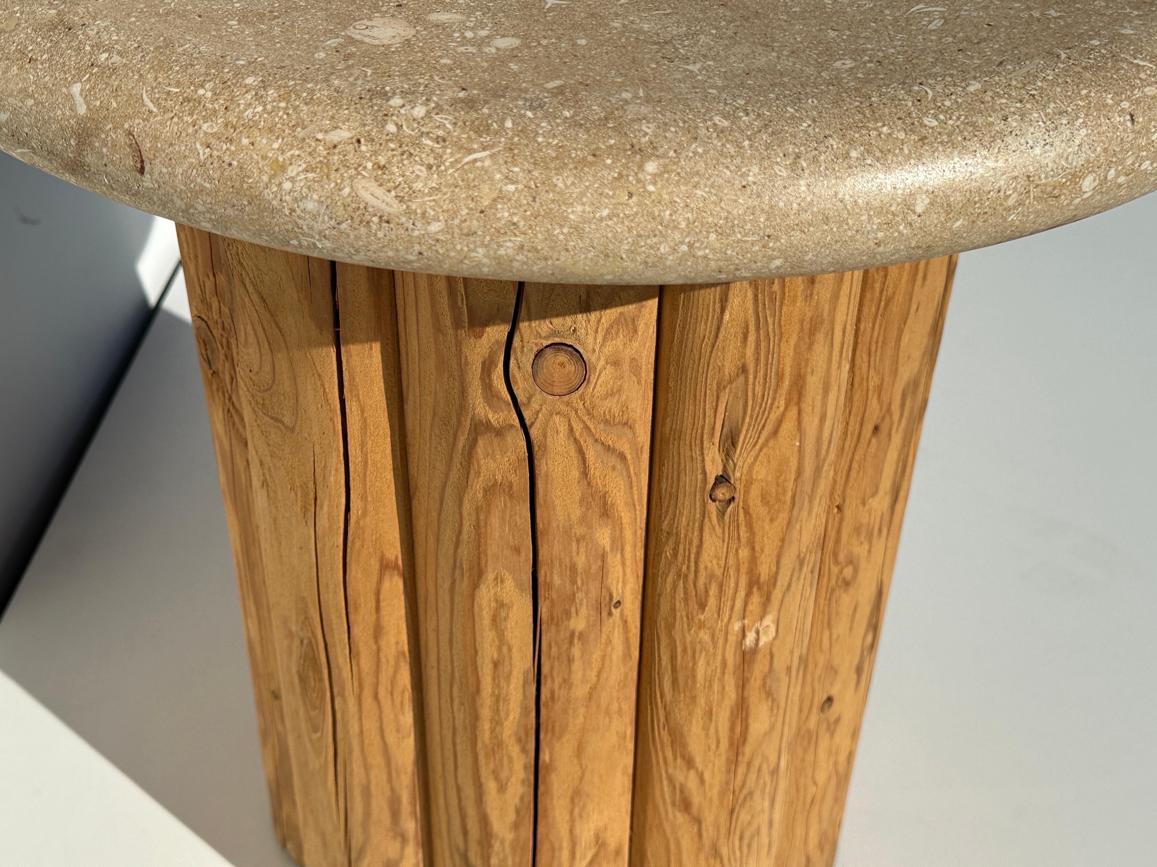 Organic Weathered Pine and Fossilized Travertine End / Side Table In Good Condition For Sale In North Hollywood, CA