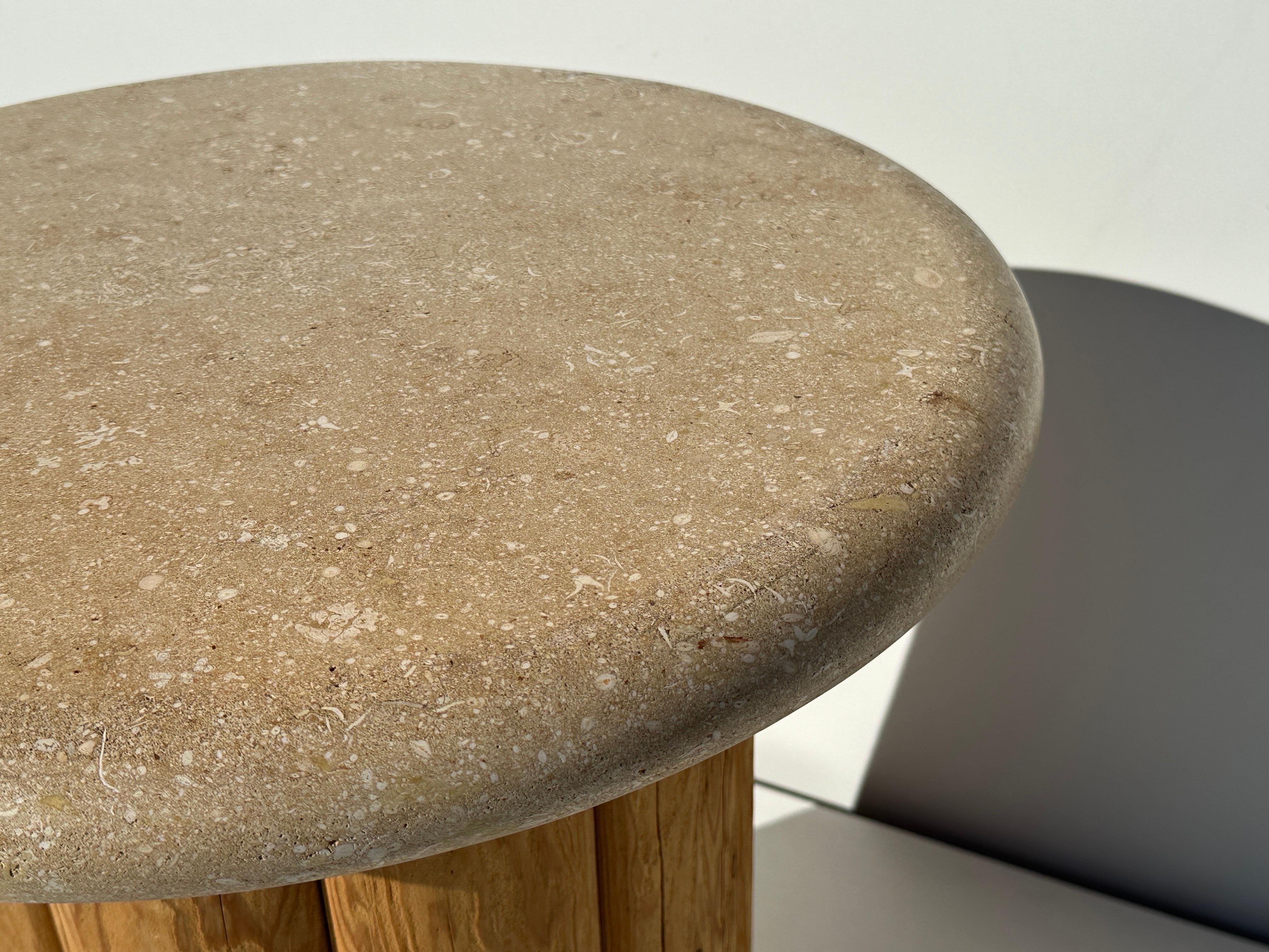 Organic Weathered Pine and Fossilized Travertine End / Side Table For Sale 2