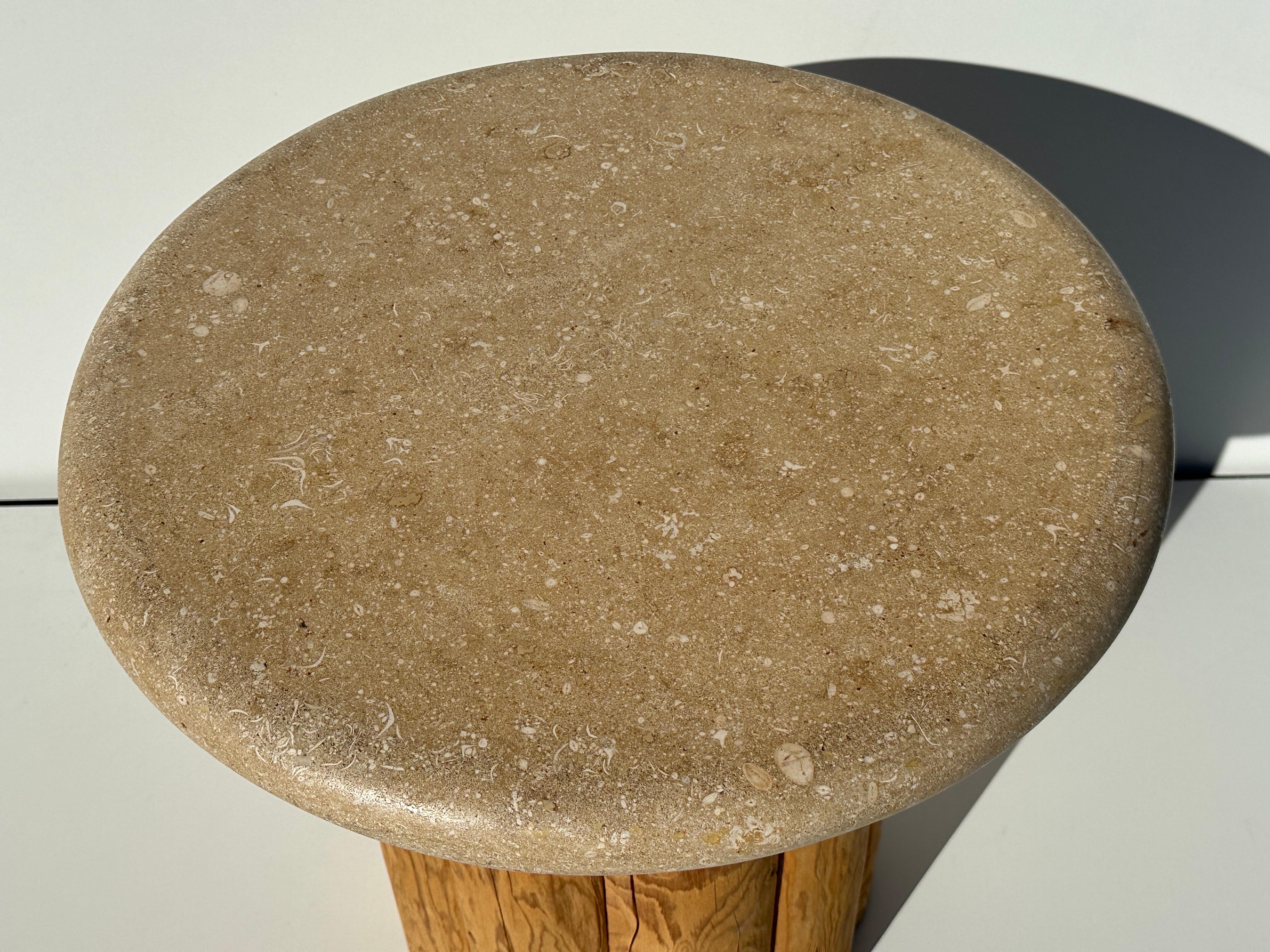 Organic Weathered Pine and Fossilized Travertine End / Side Table For Sale 3