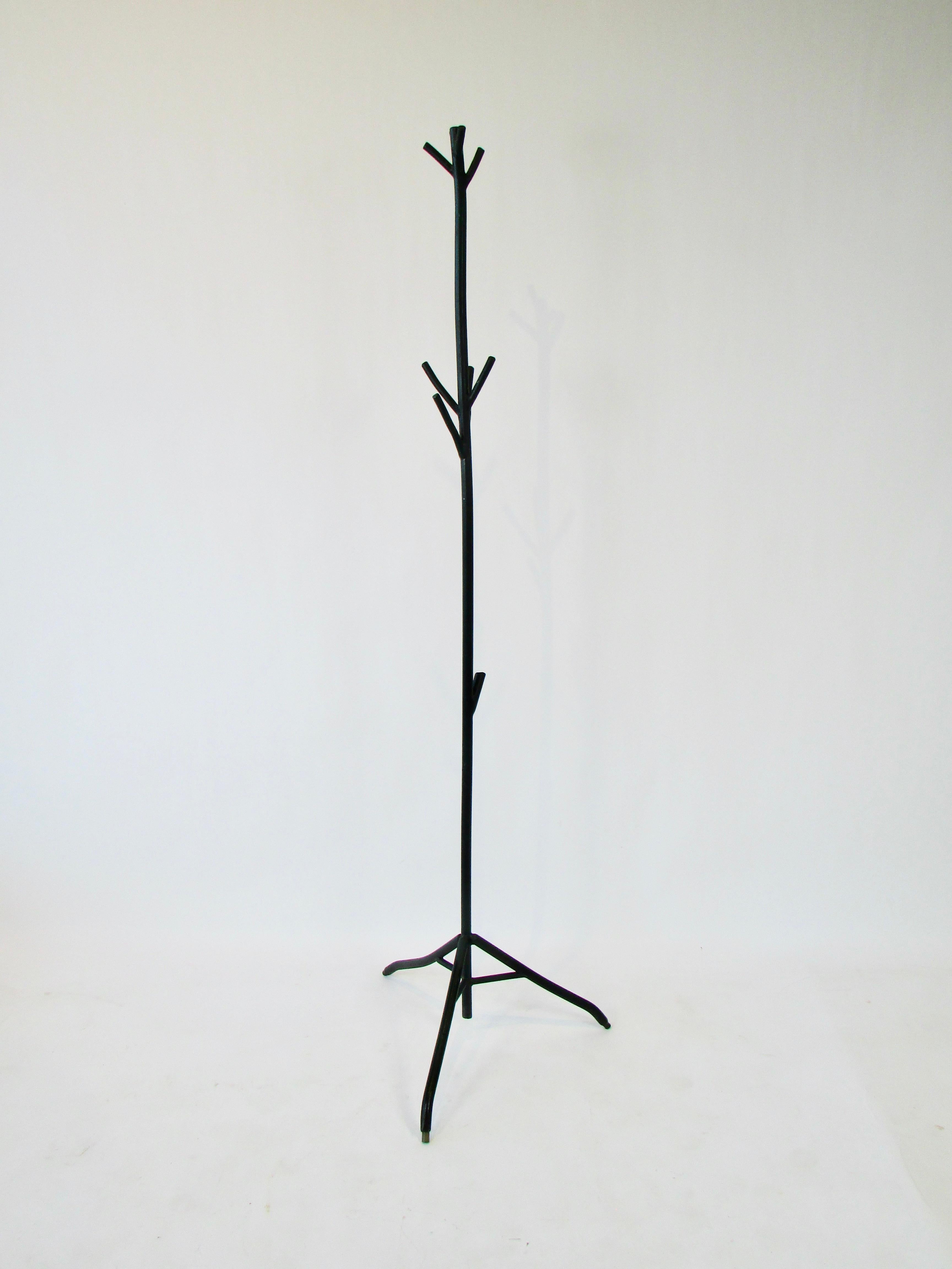 Wrought iron hat rack coat stand. Sculpted and welded into an organic tree form.