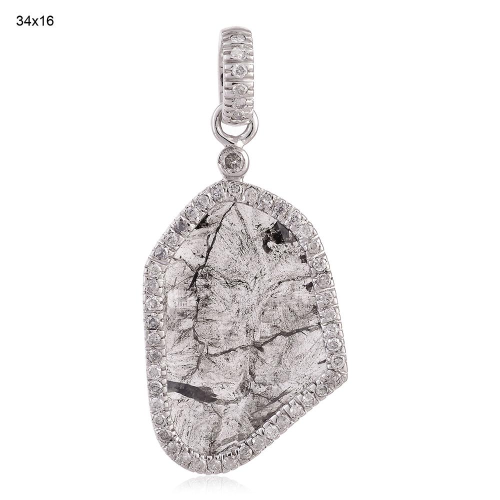 Mixed Cut Organic White Diamond Sliced Pendant Made In 18k White Gold For Sale