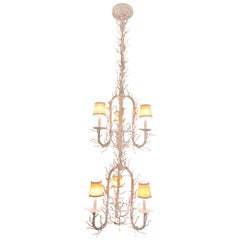 Organic White Faux Coral Branch Two-Tiered Chandelier