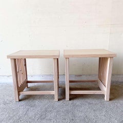 Organic White Washed Side Tables - a Pair